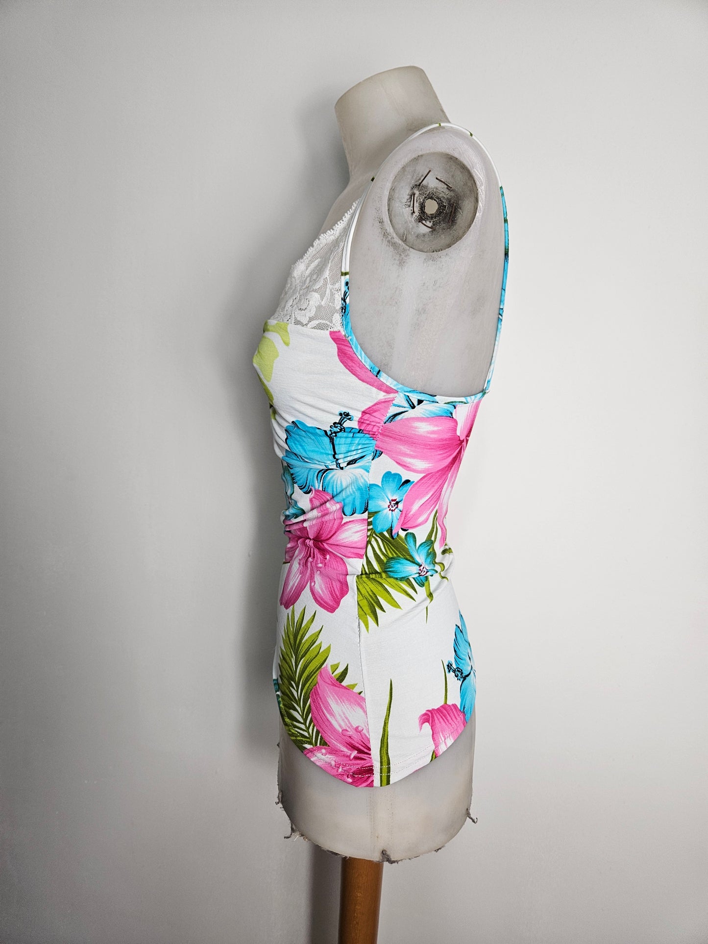 White floral top with lace details