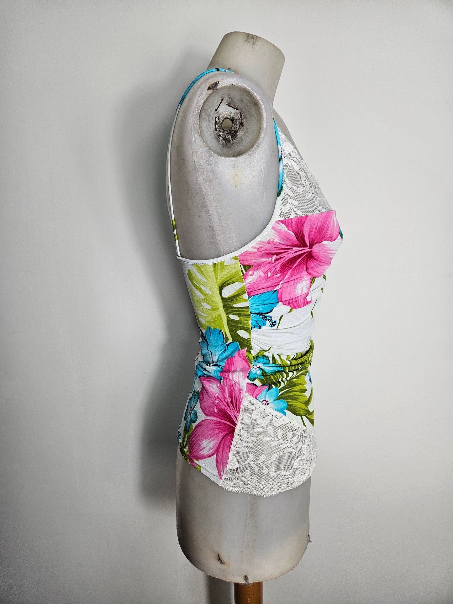 White floral top with lace details