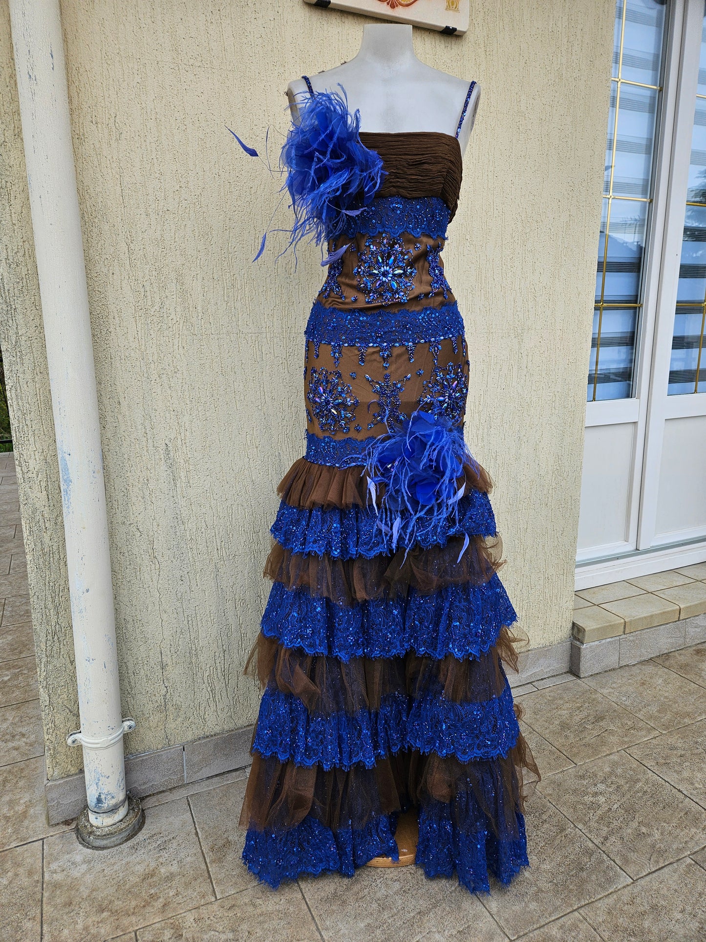 Maxi robe marron et bleue