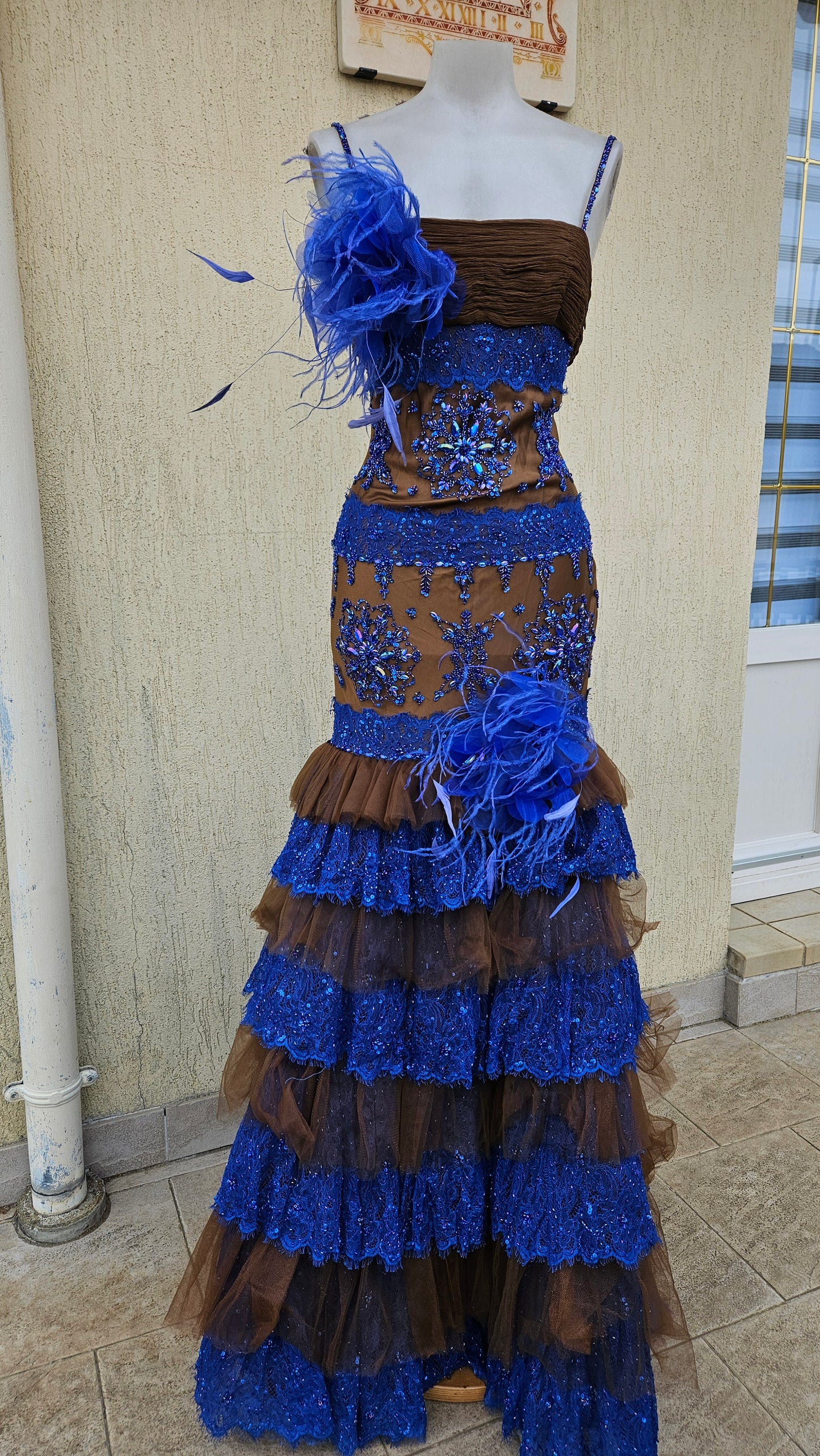 Maxi robe marron et bleue