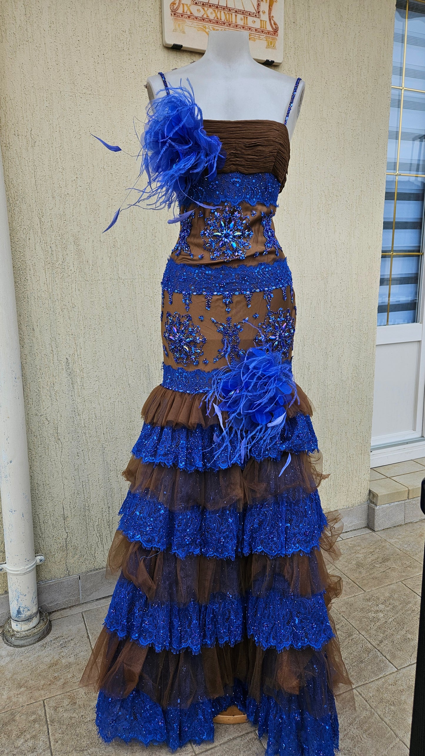 Maxi robe marron et bleue