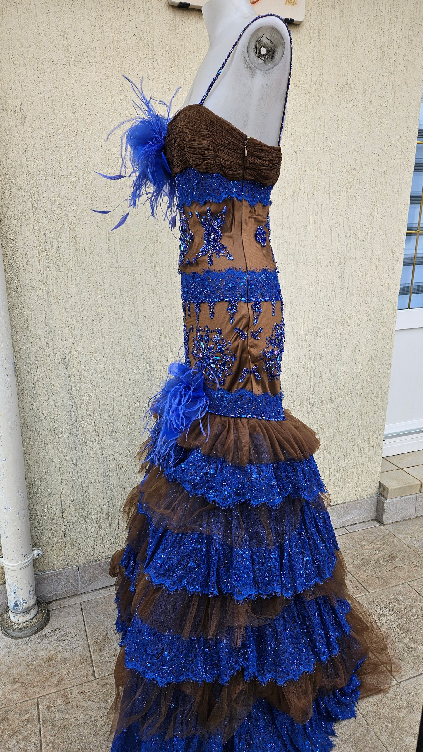 Maxi robe marron et bleue