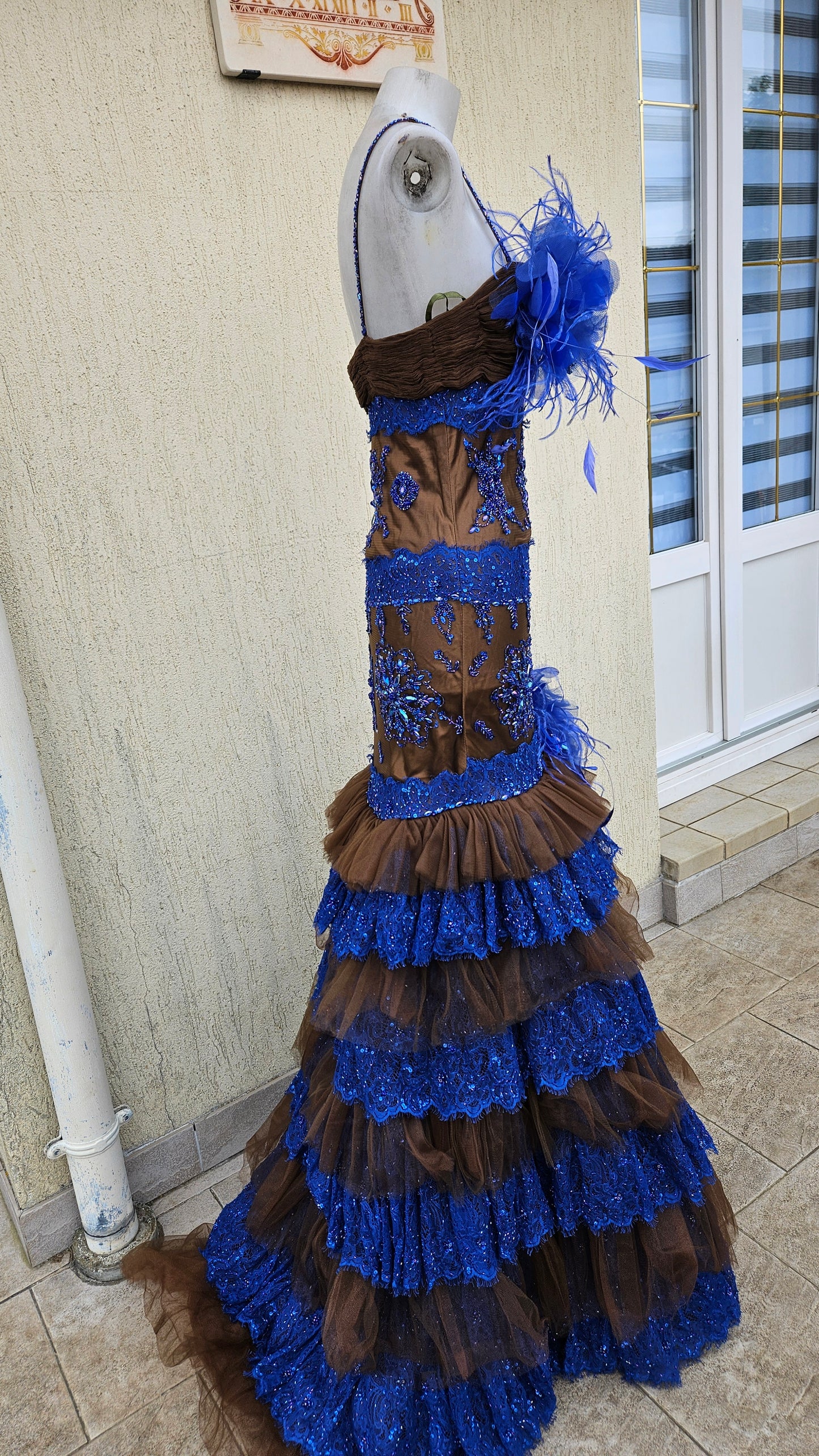 Maxi robe marron et bleue