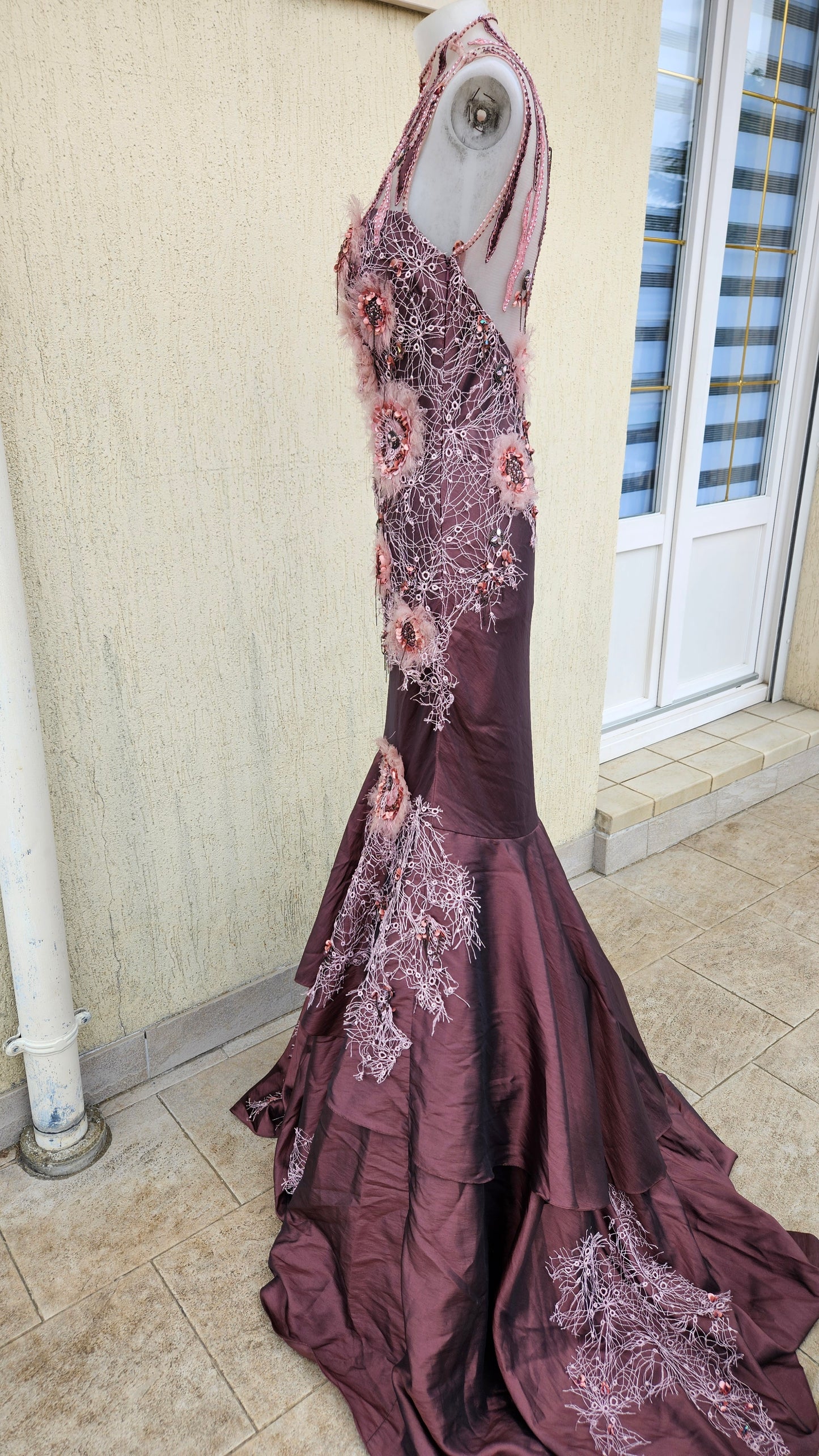 Maxi robe rose brodée