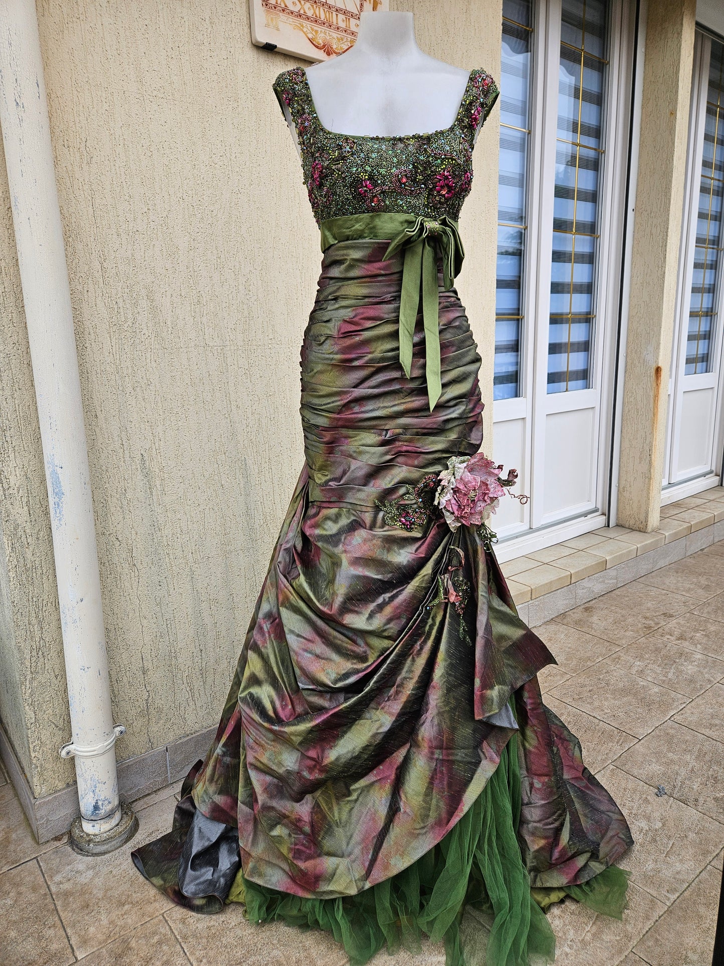 Green embroidered maxi dress