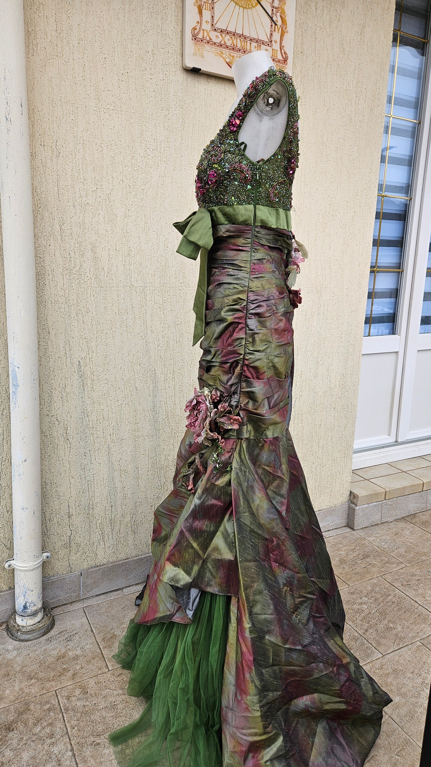Green embroidered maxi dress