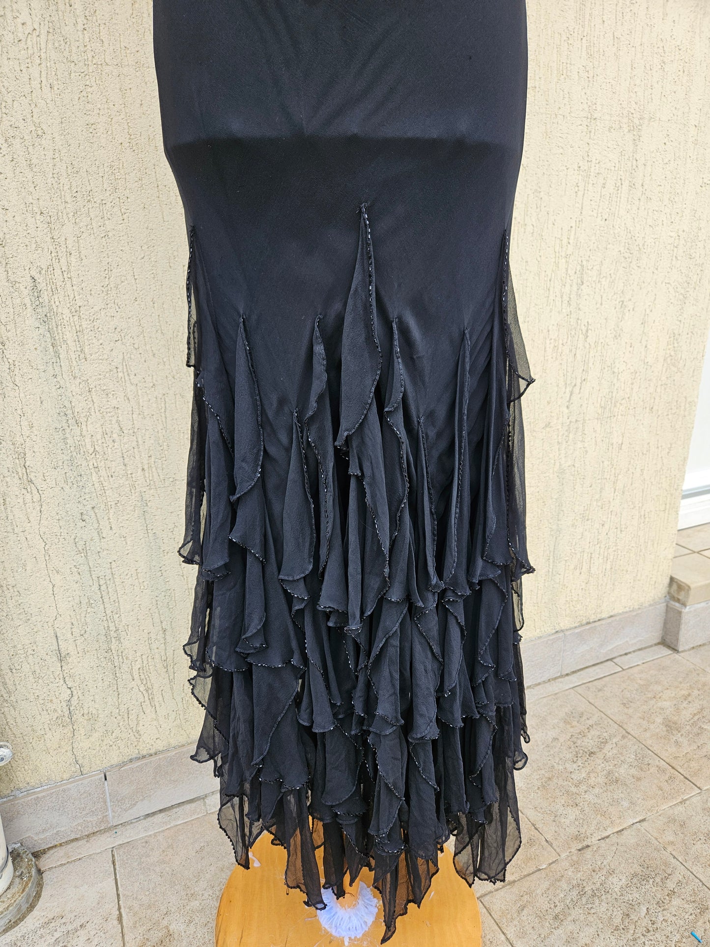 Black ruffled silk dress