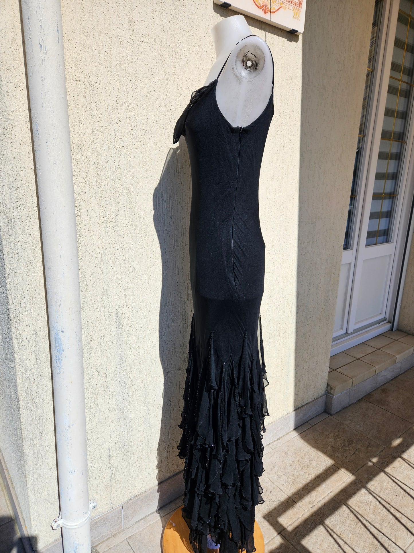 Black ruffled silk dress