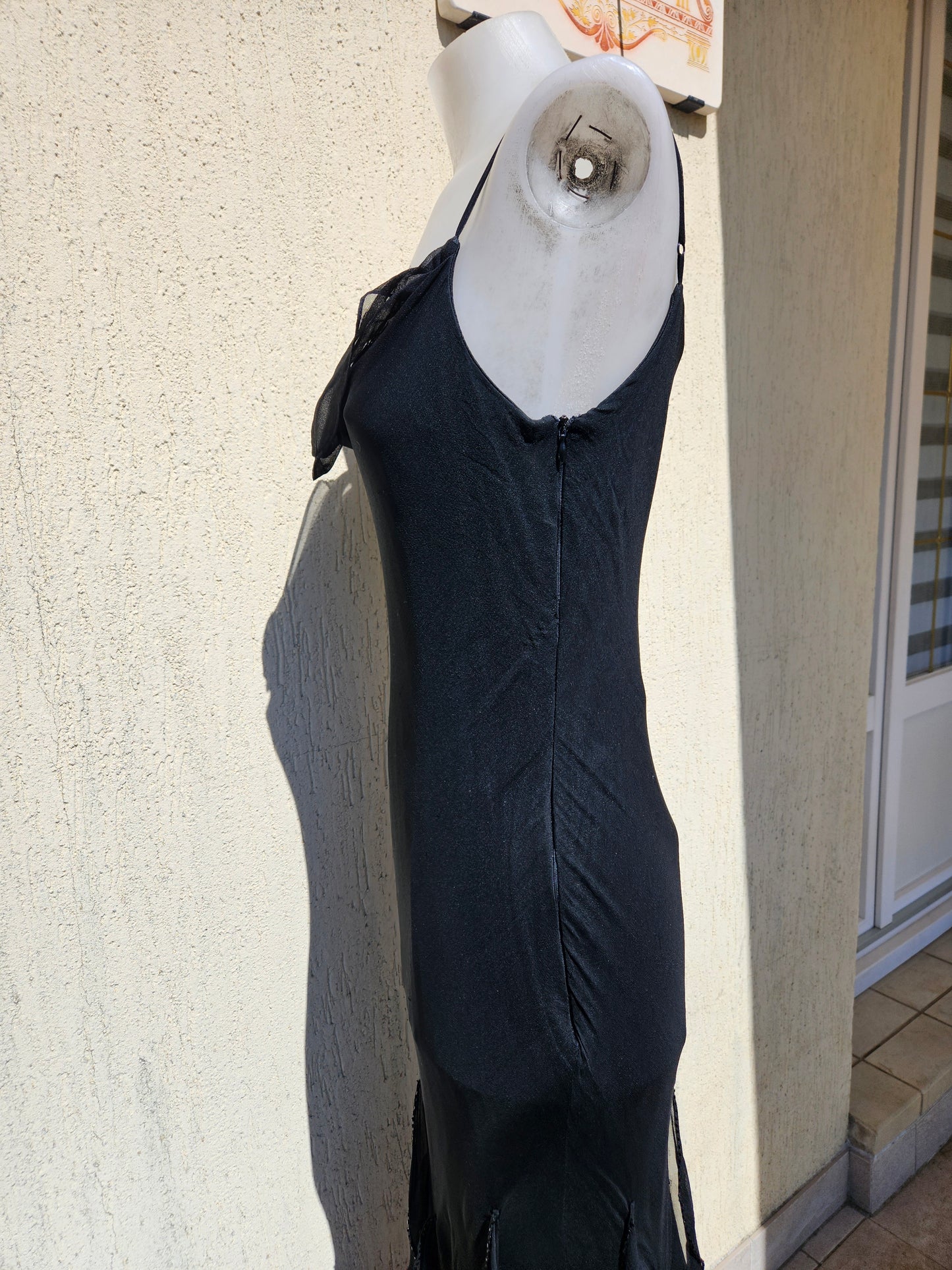 Black ruffled silk dress