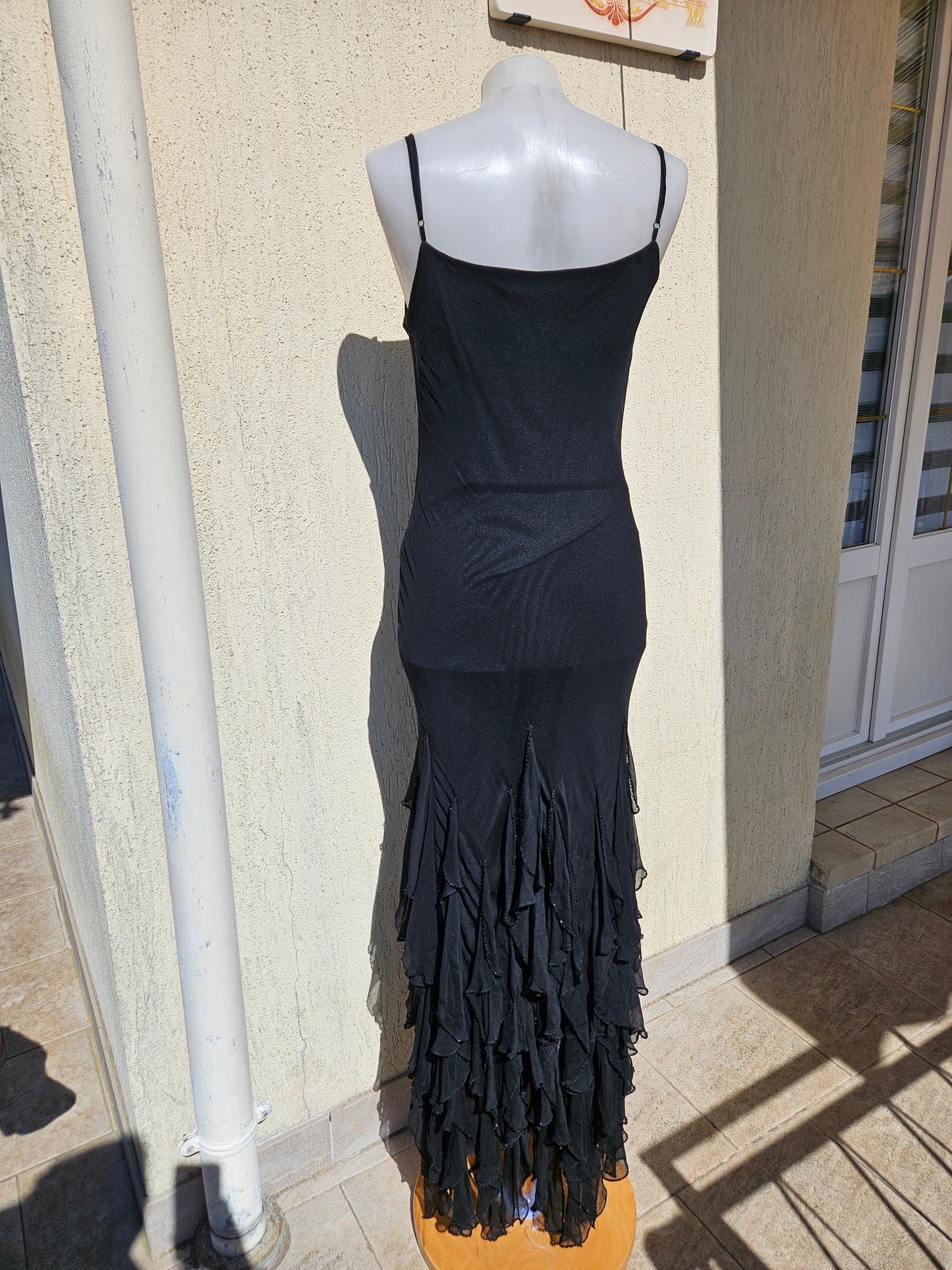 Black ruffled silk dress