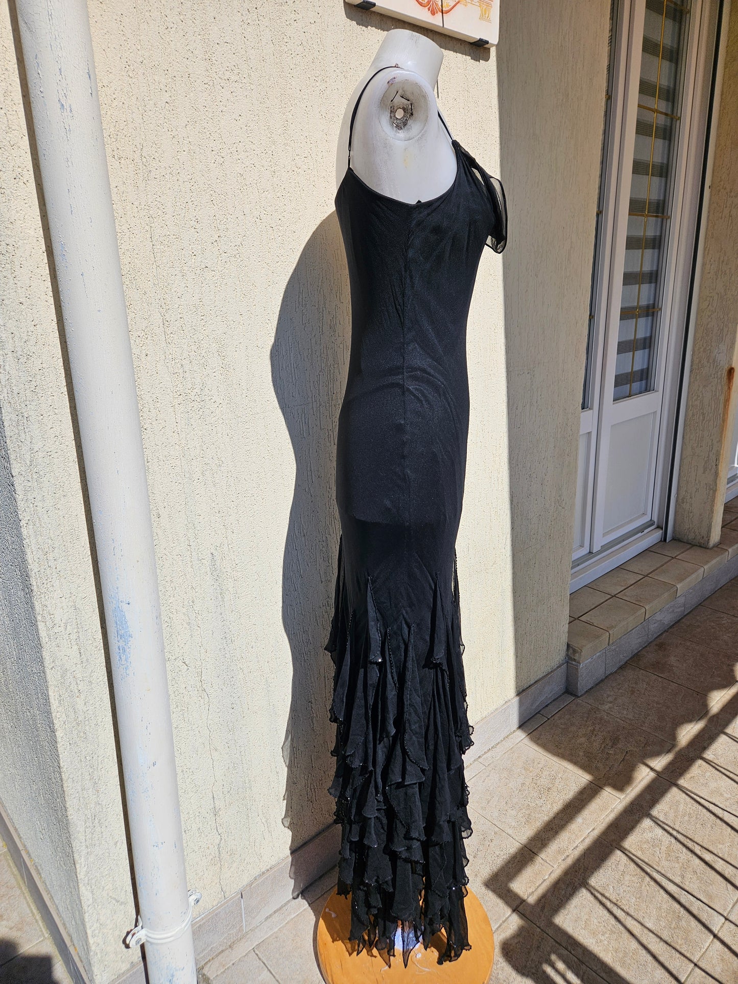 Black ruffled silk dress