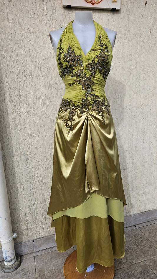 Robe dos nu brodée verte