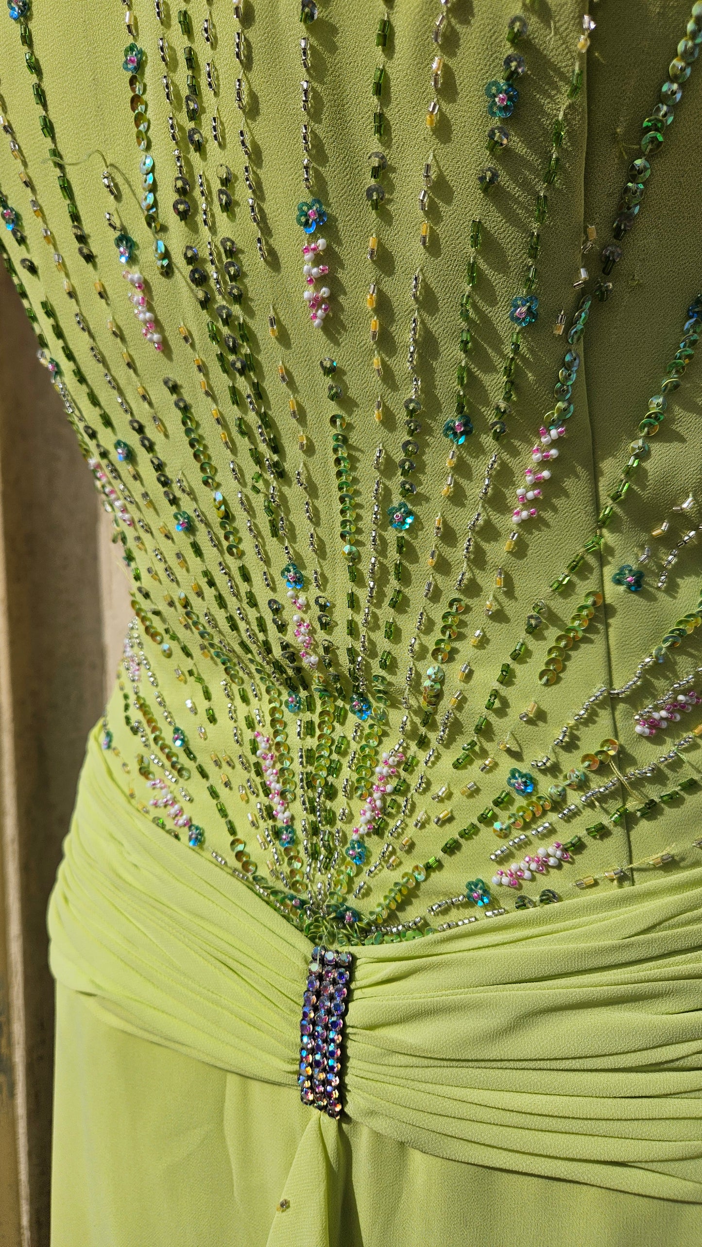 Embroidered green strapless dress