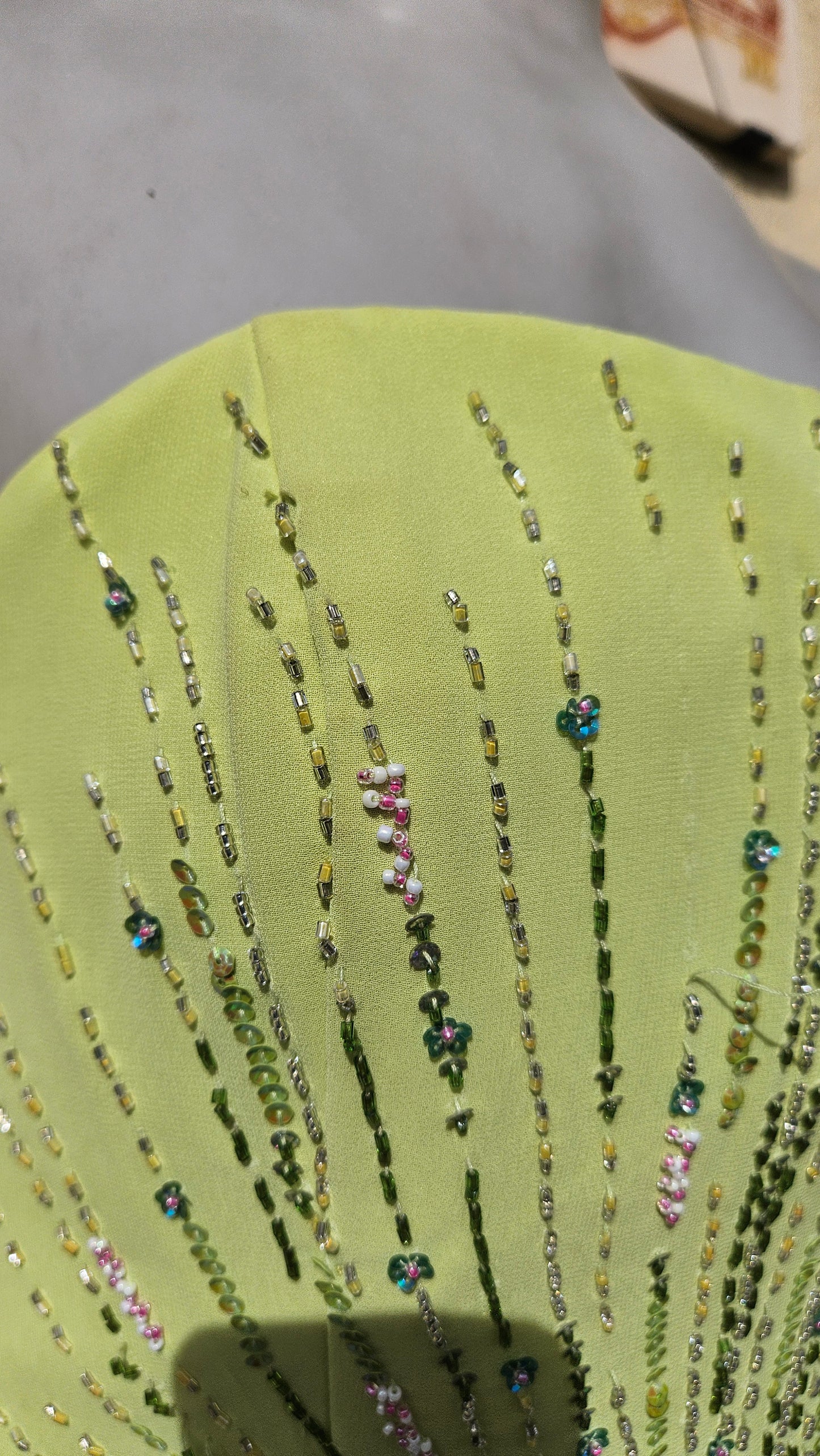 Embroidered green strapless dress