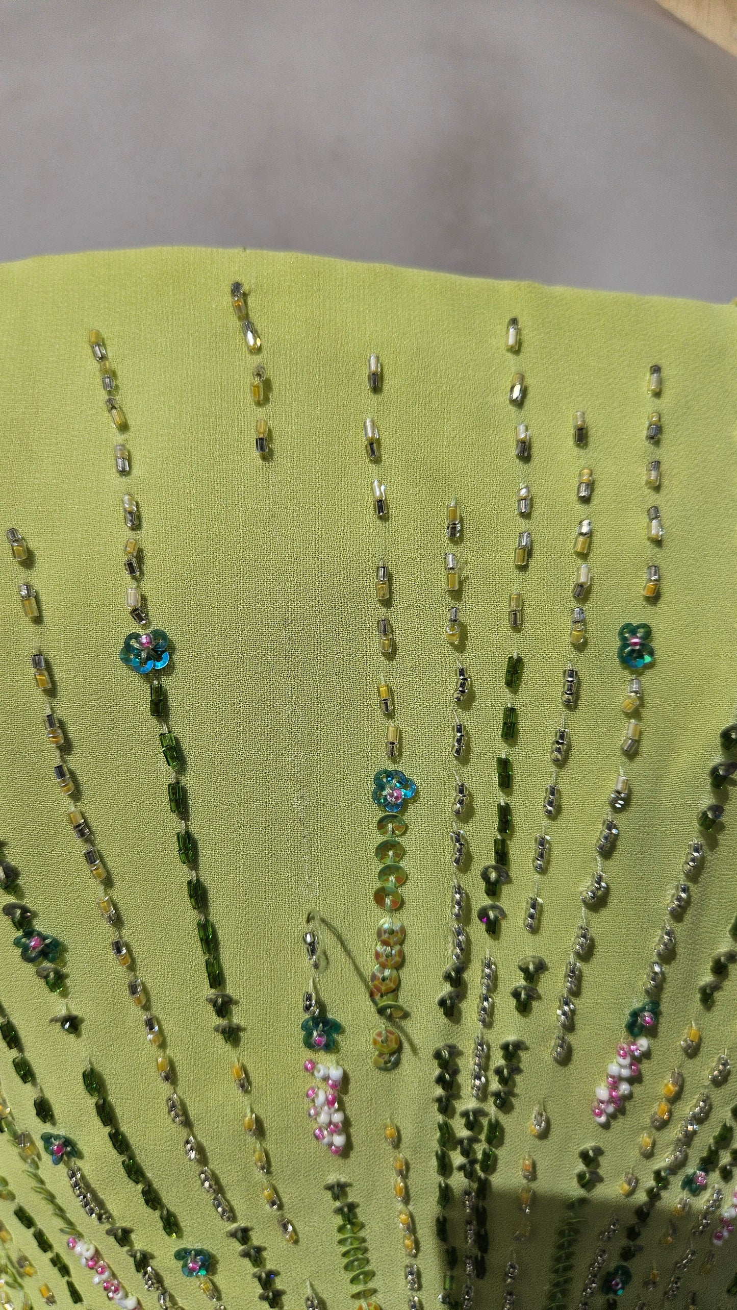 Embroidered green strapless dress