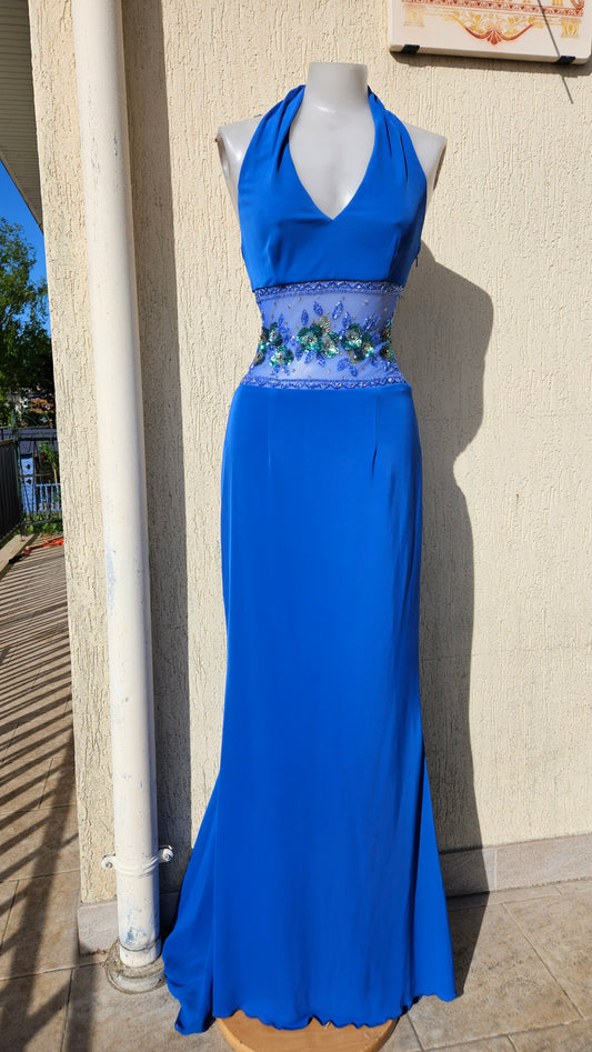 Robe de soirée bleue électrique brodée