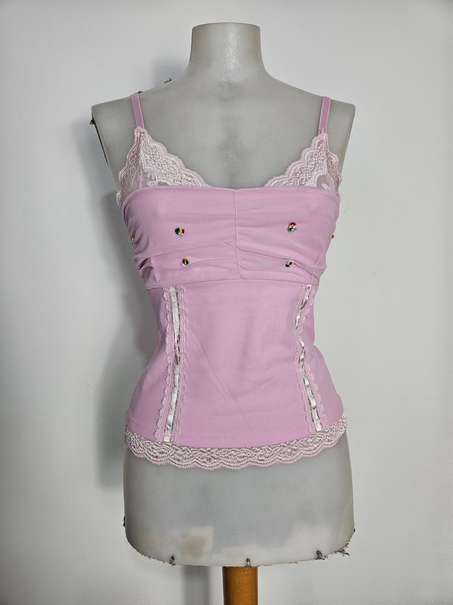 Pink lace and voile top