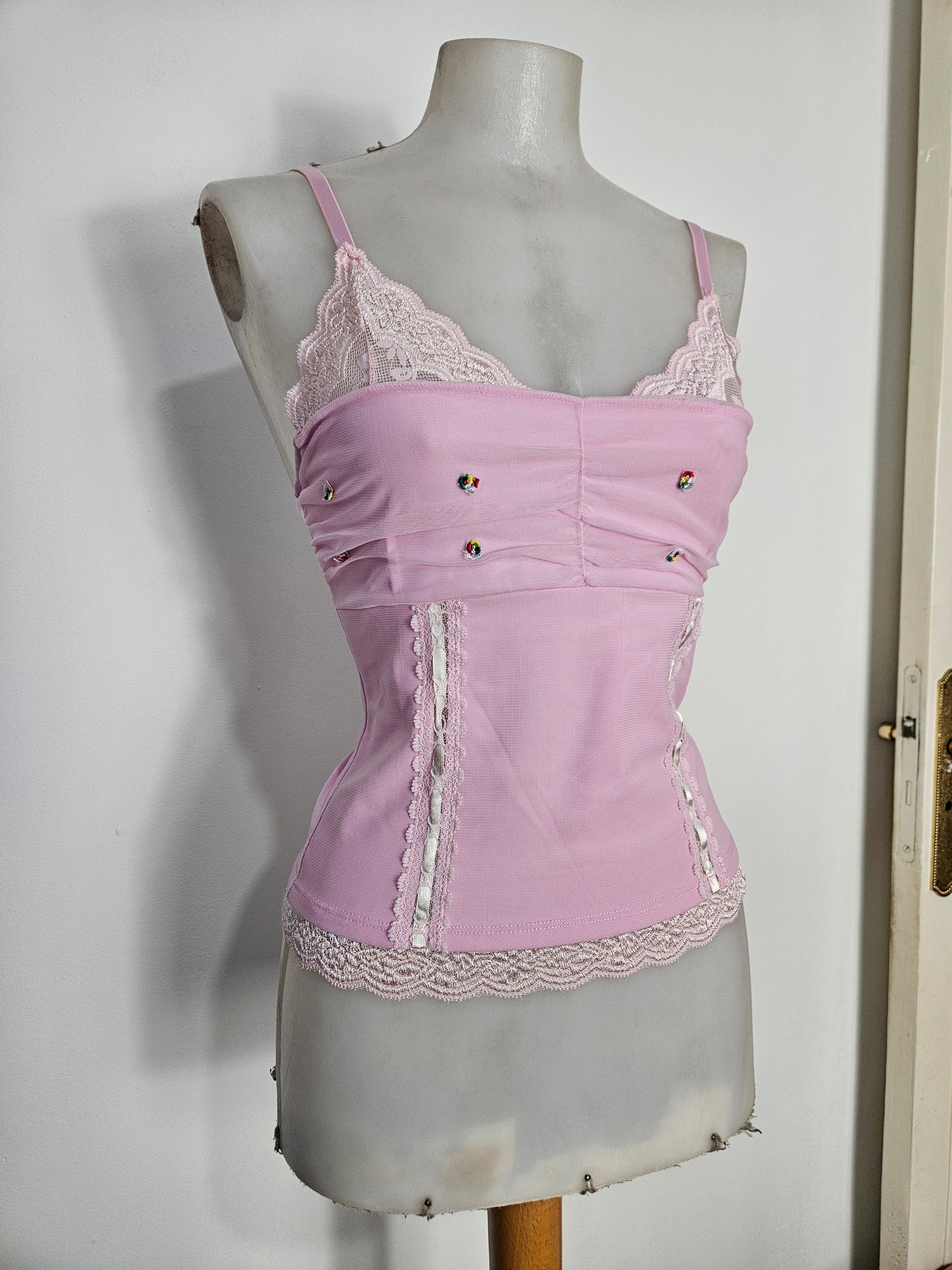 Pink lace and voile top