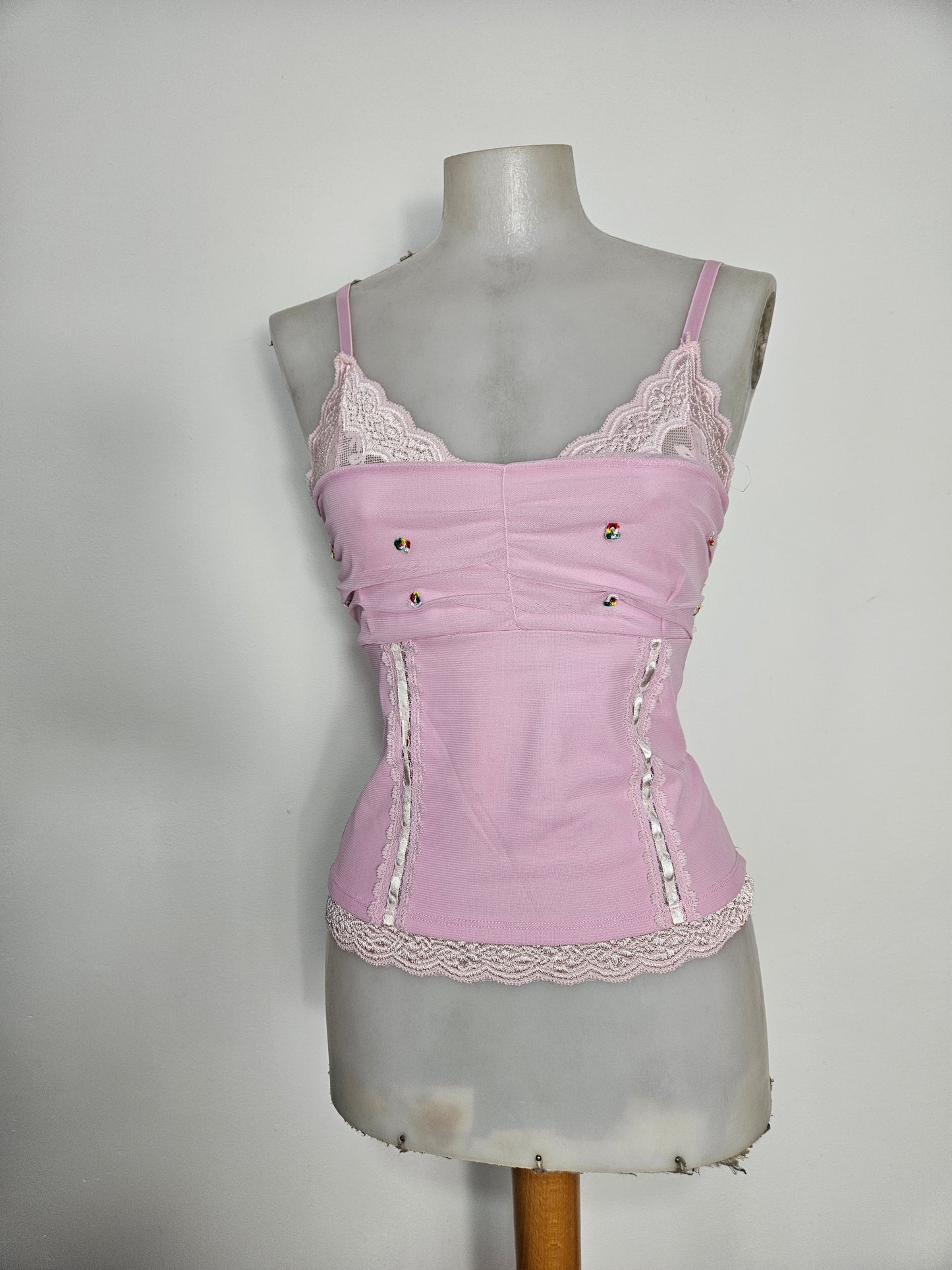 Pink lace and voile top