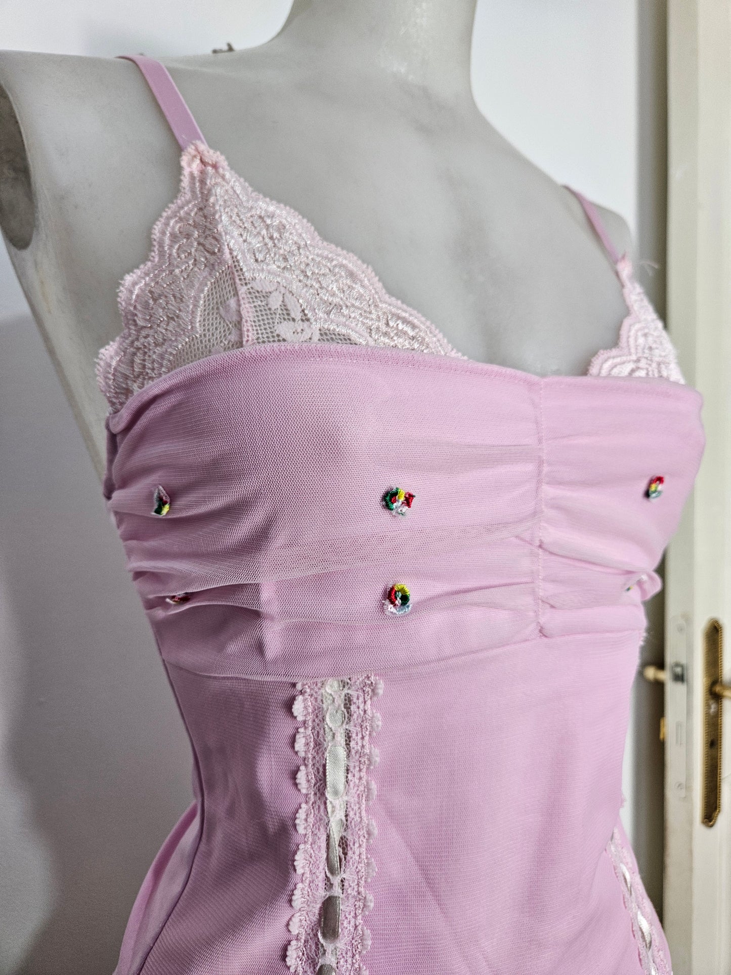 Pink lace and voile top