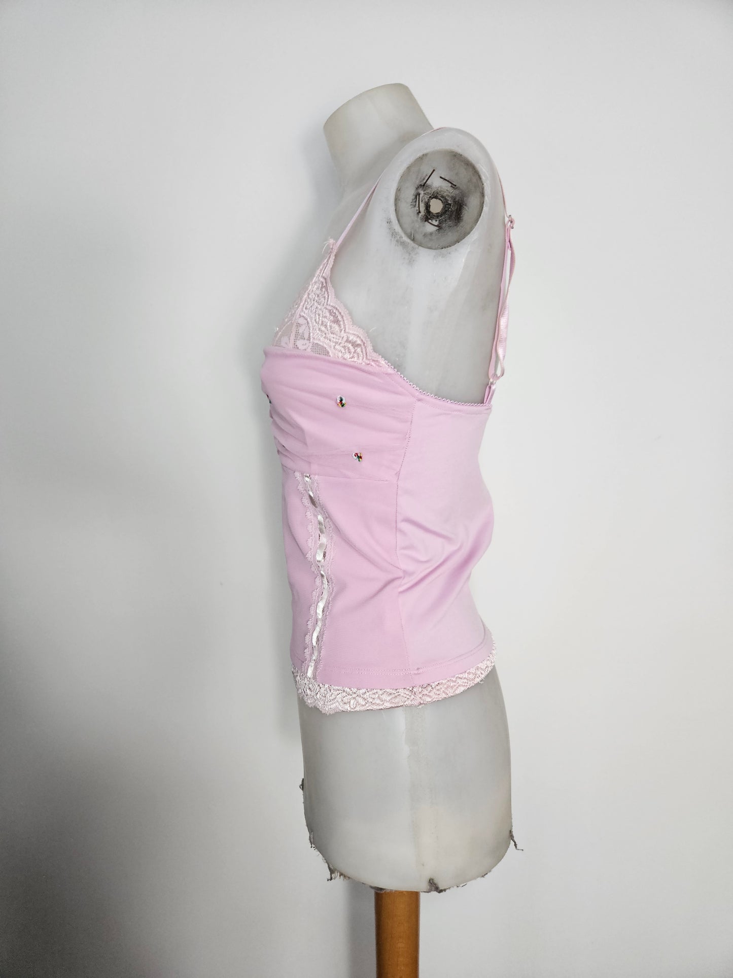 Pink lace and voile top