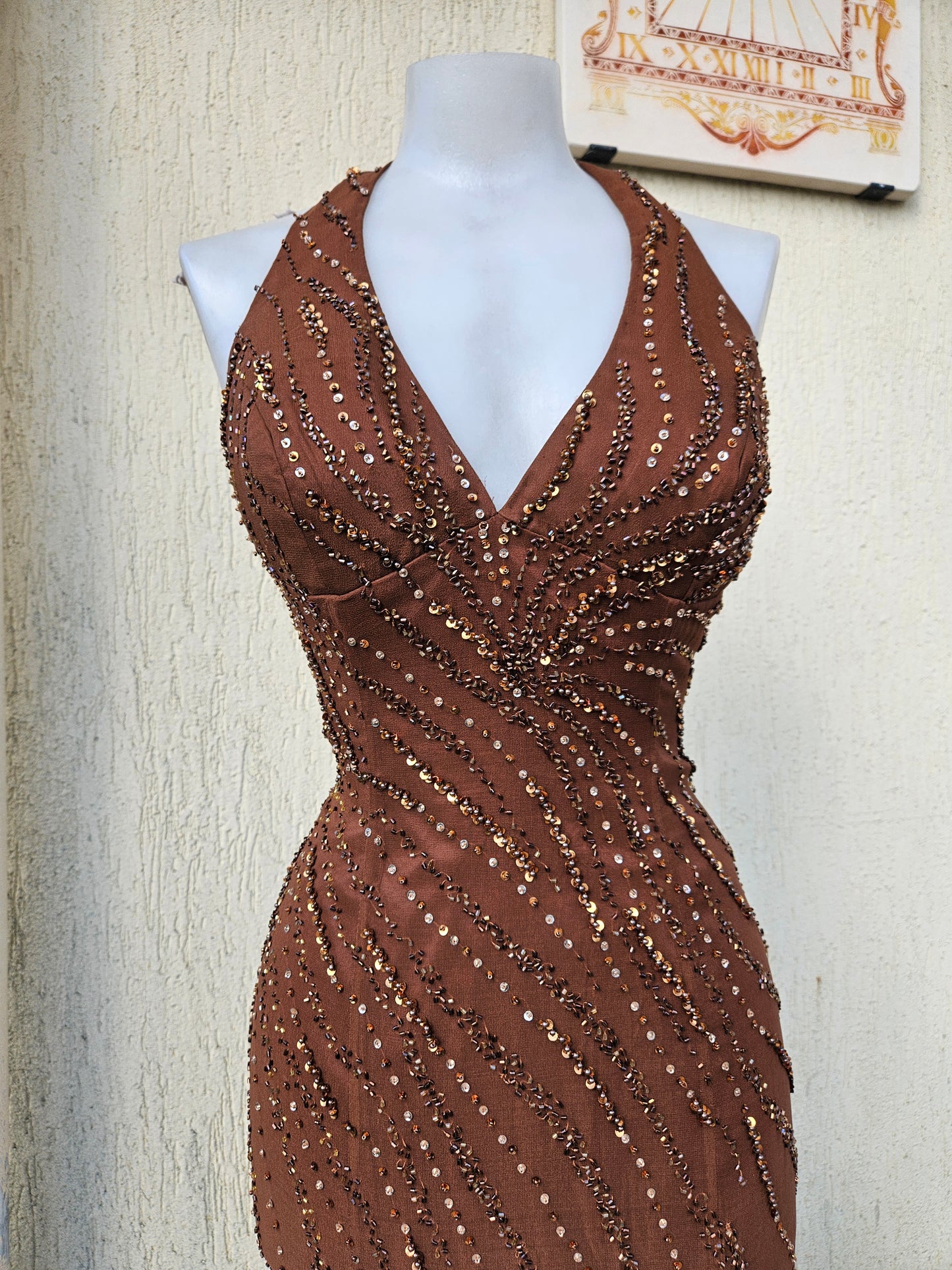 Vestido de seda degradado marrón y beige