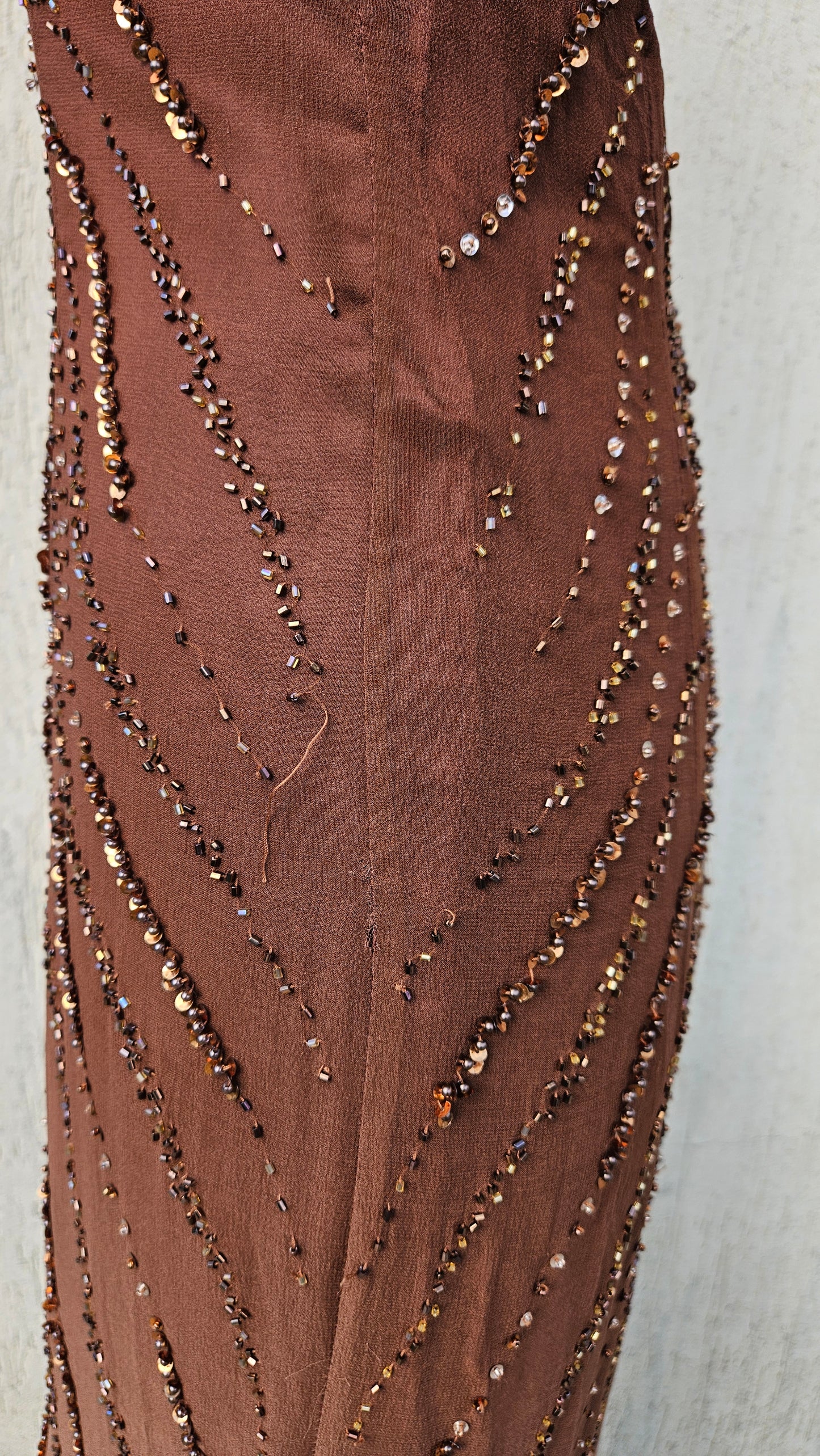 Vestido de seda degradado marrón y beige