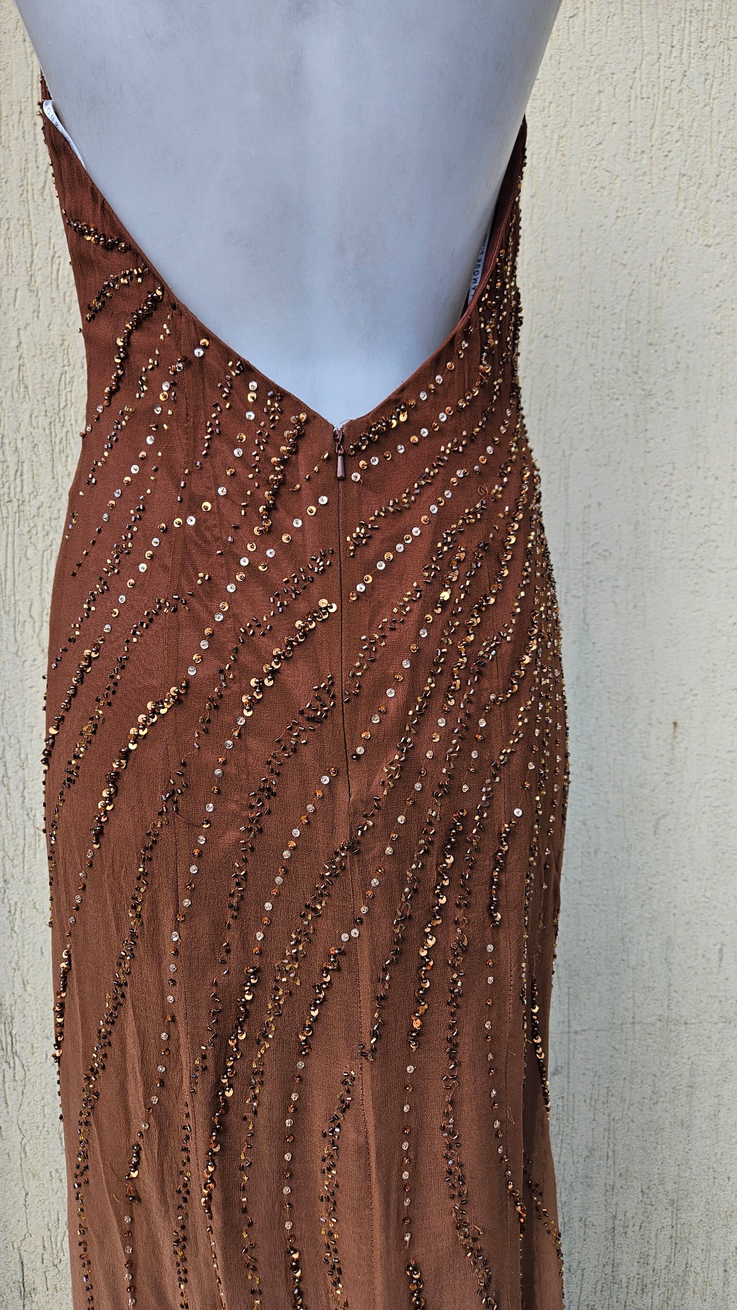 Vestido de seda degradado marrón y beige