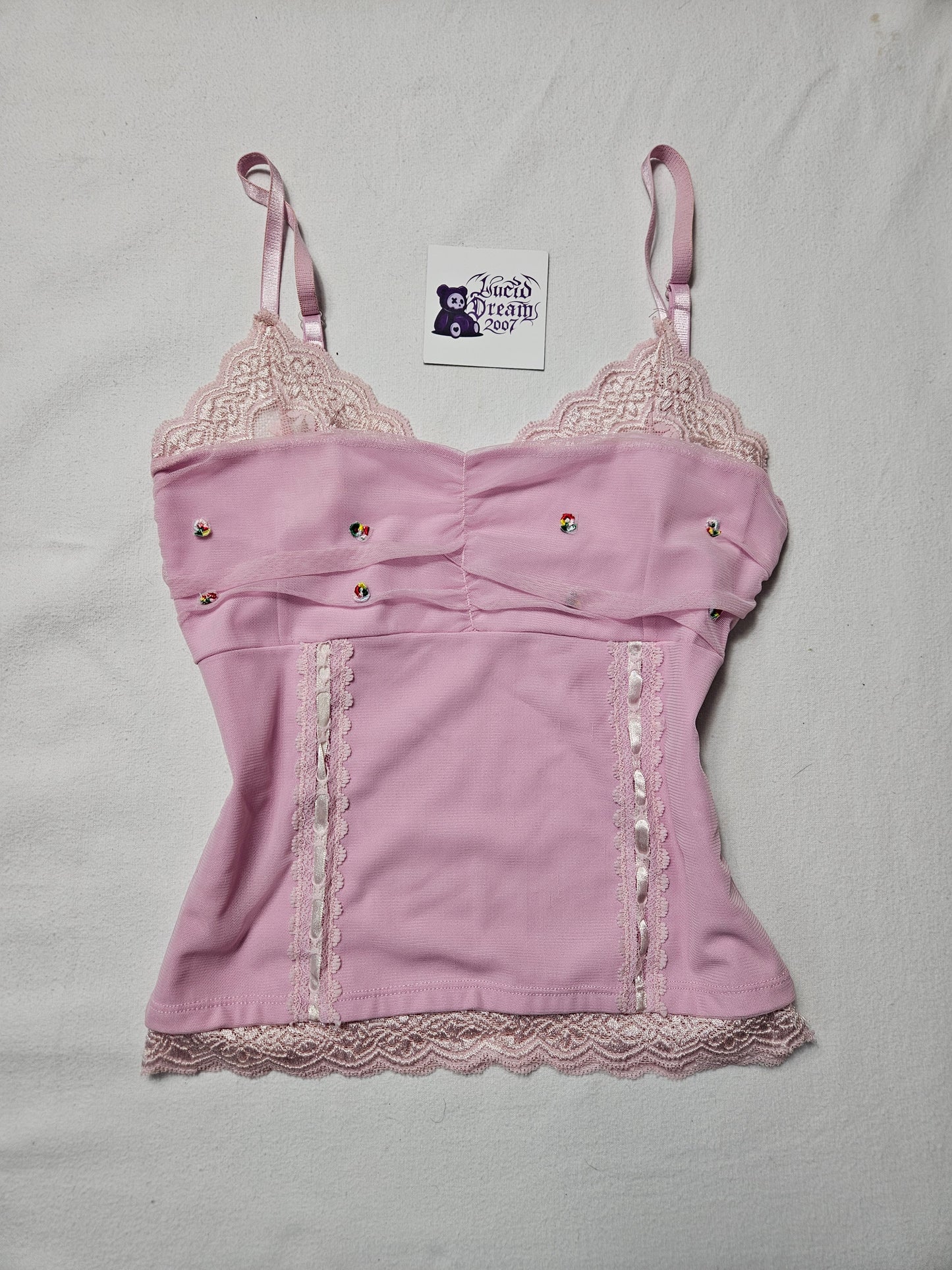 Pink lace and voile top