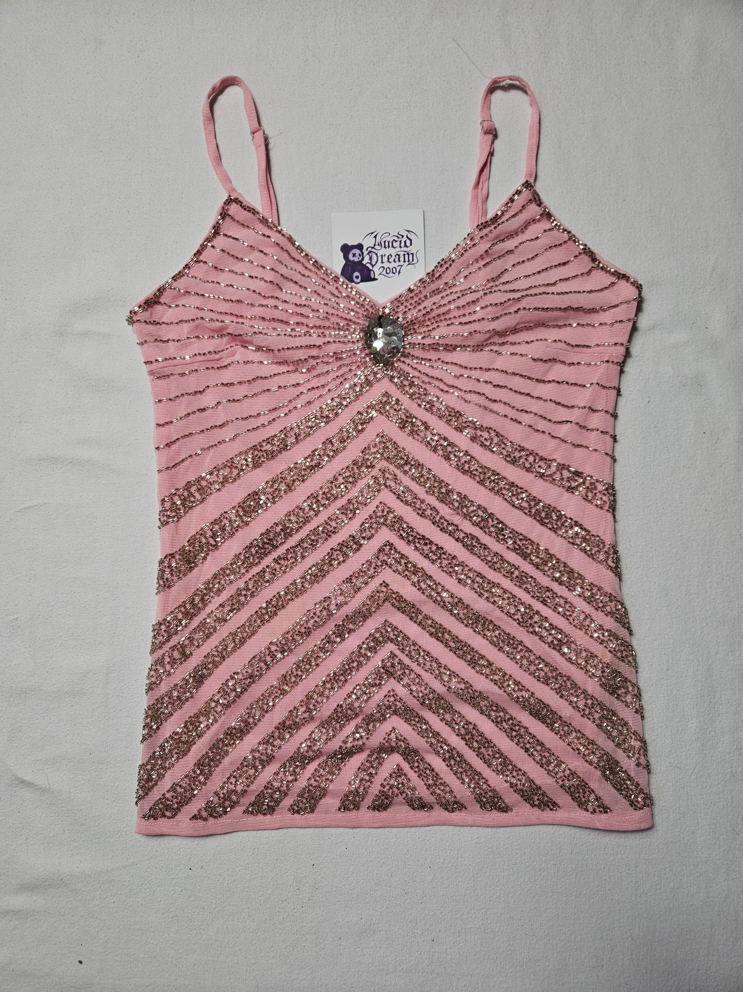 Haut en voile brodé rose