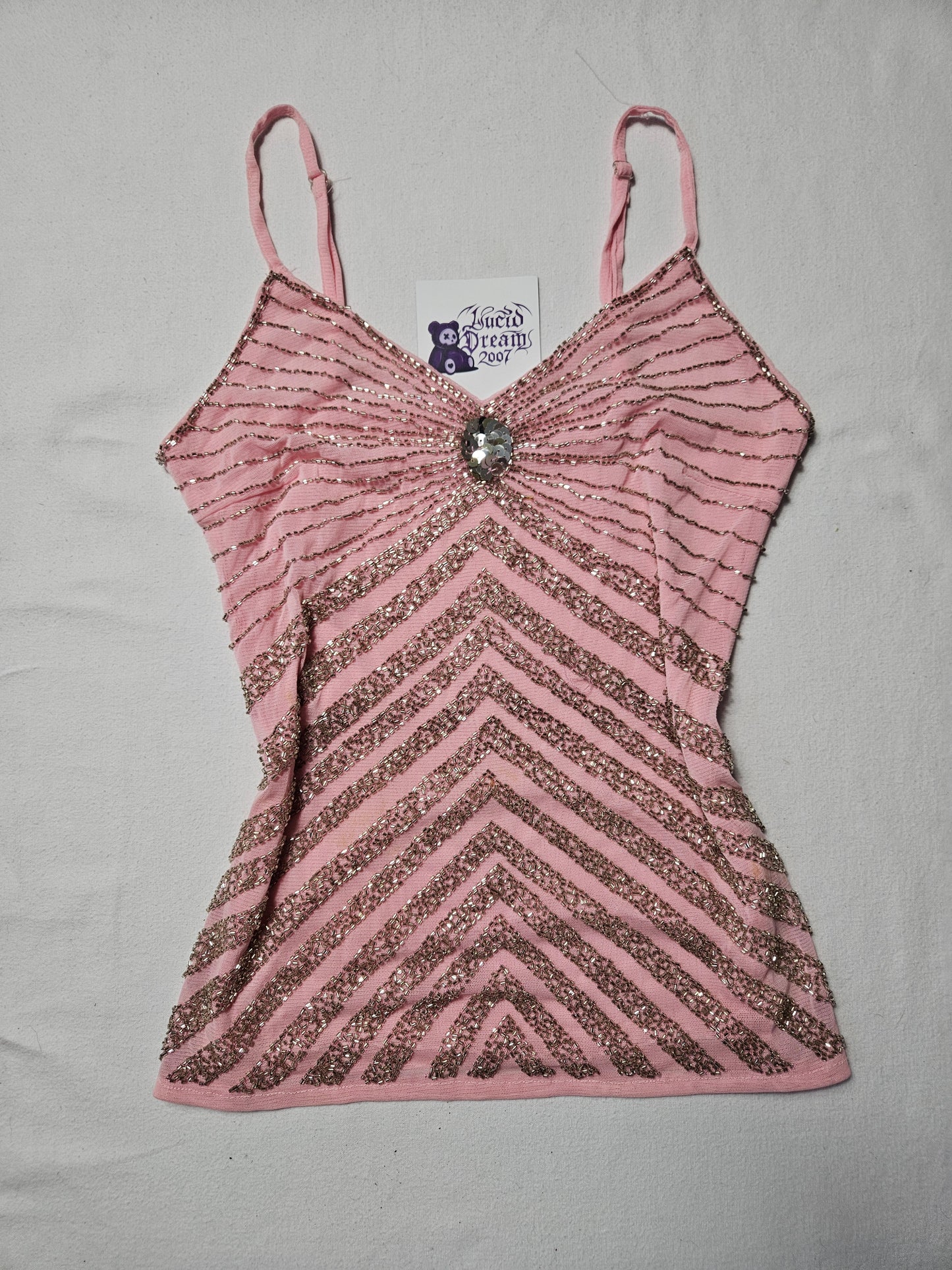Haut en voile brodé rose