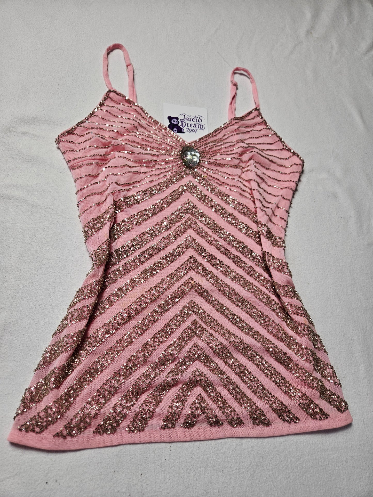 Haut en voile brodé rose