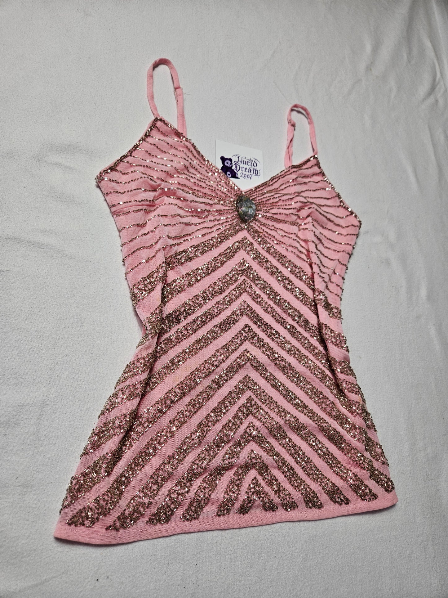 Haut en voile brodé rose