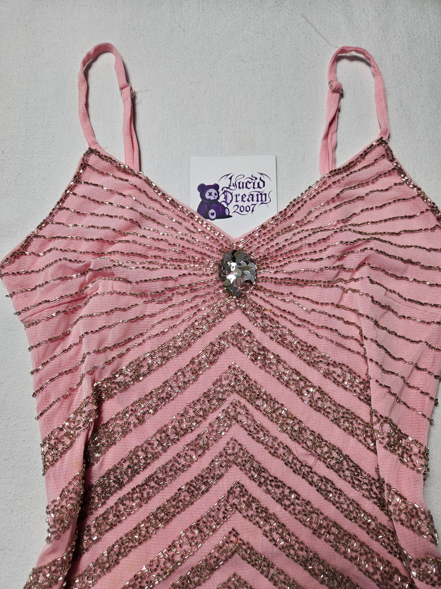 Haut en voile brodé rose
