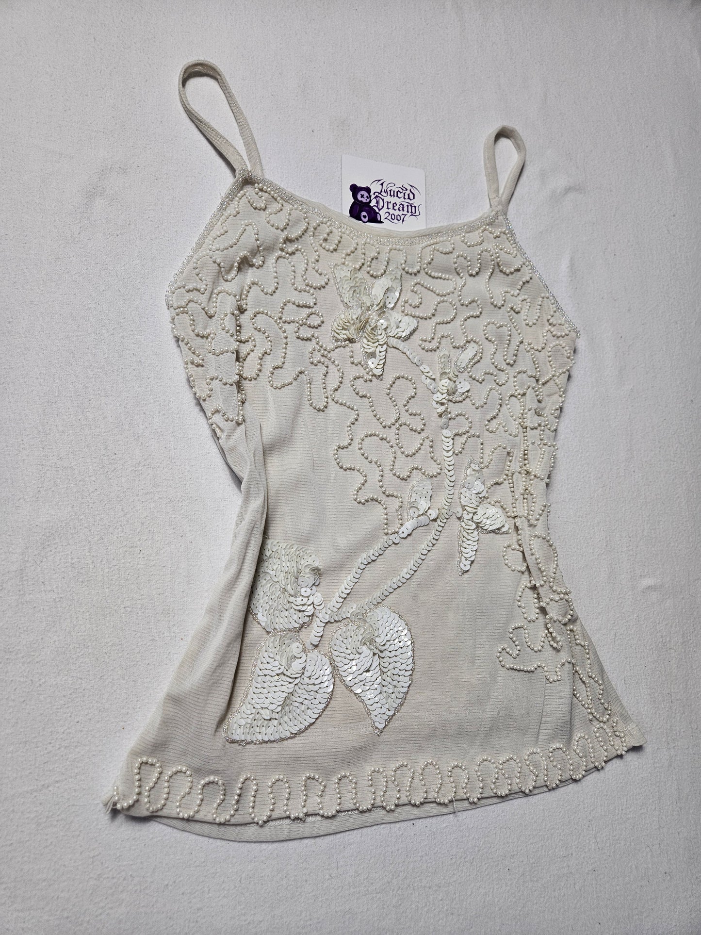 Haut en voile brodé blanc cassé