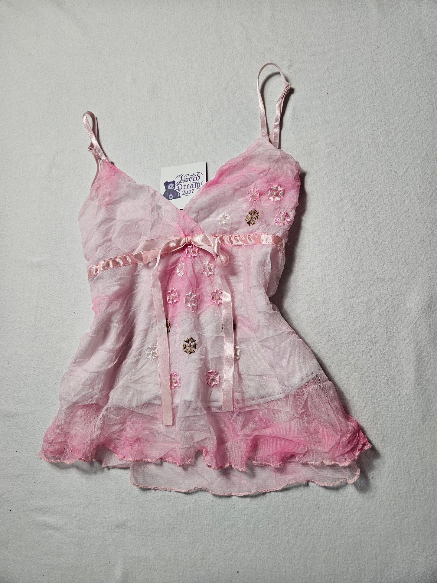 Haut en voile brodé tons roses