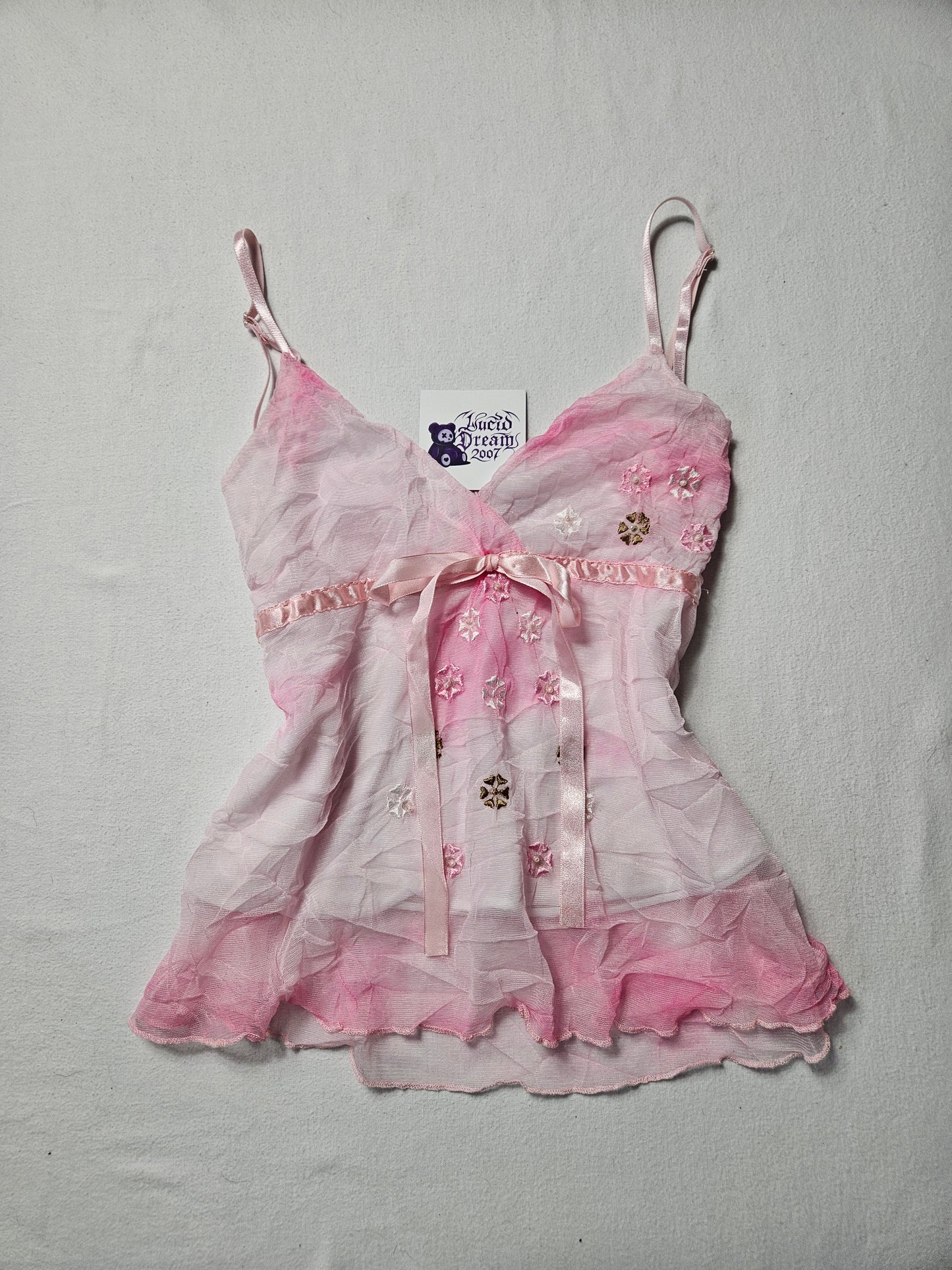 Haut en voile brodé tons roses