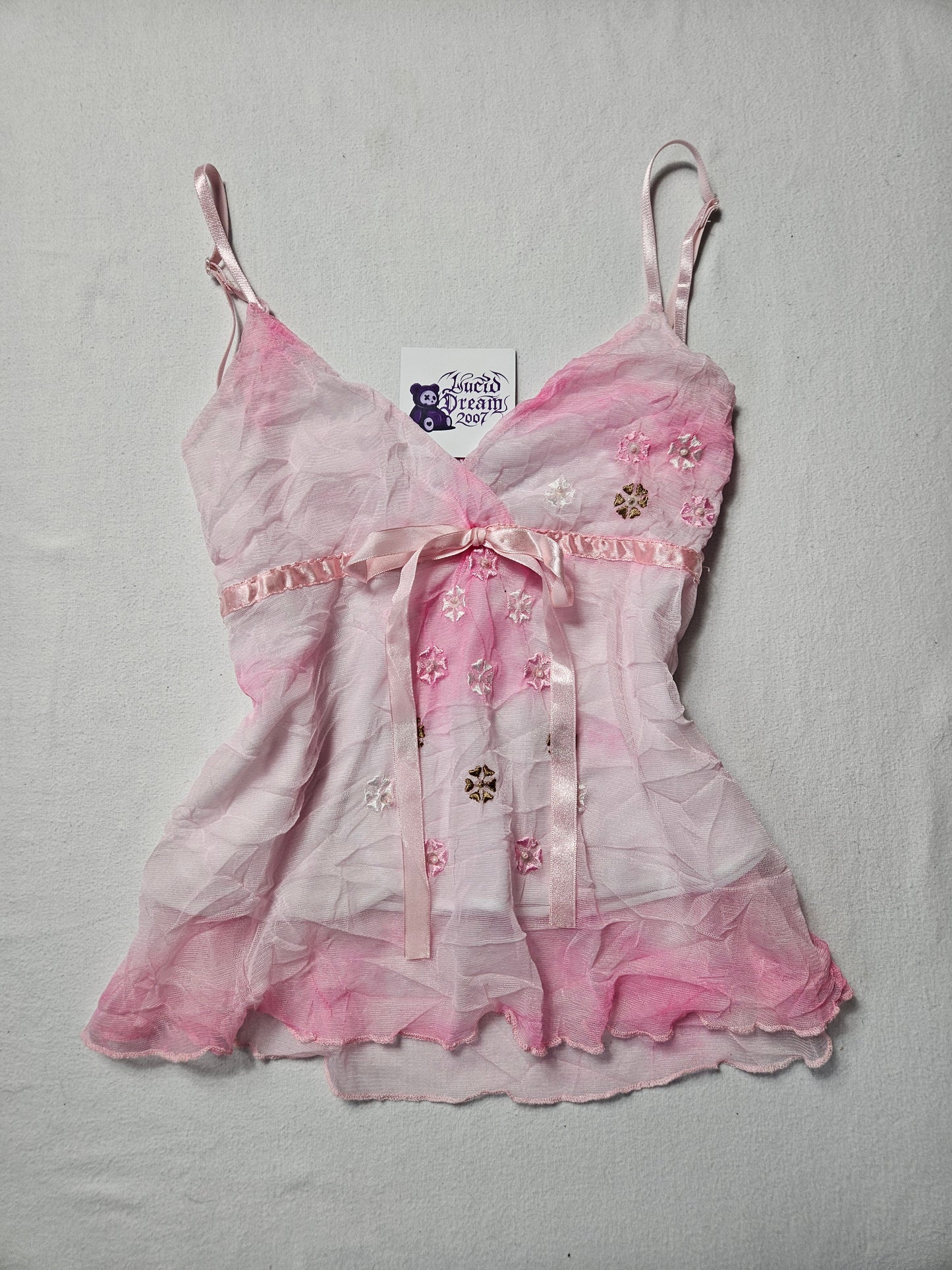 Haut en voile brodé tons roses