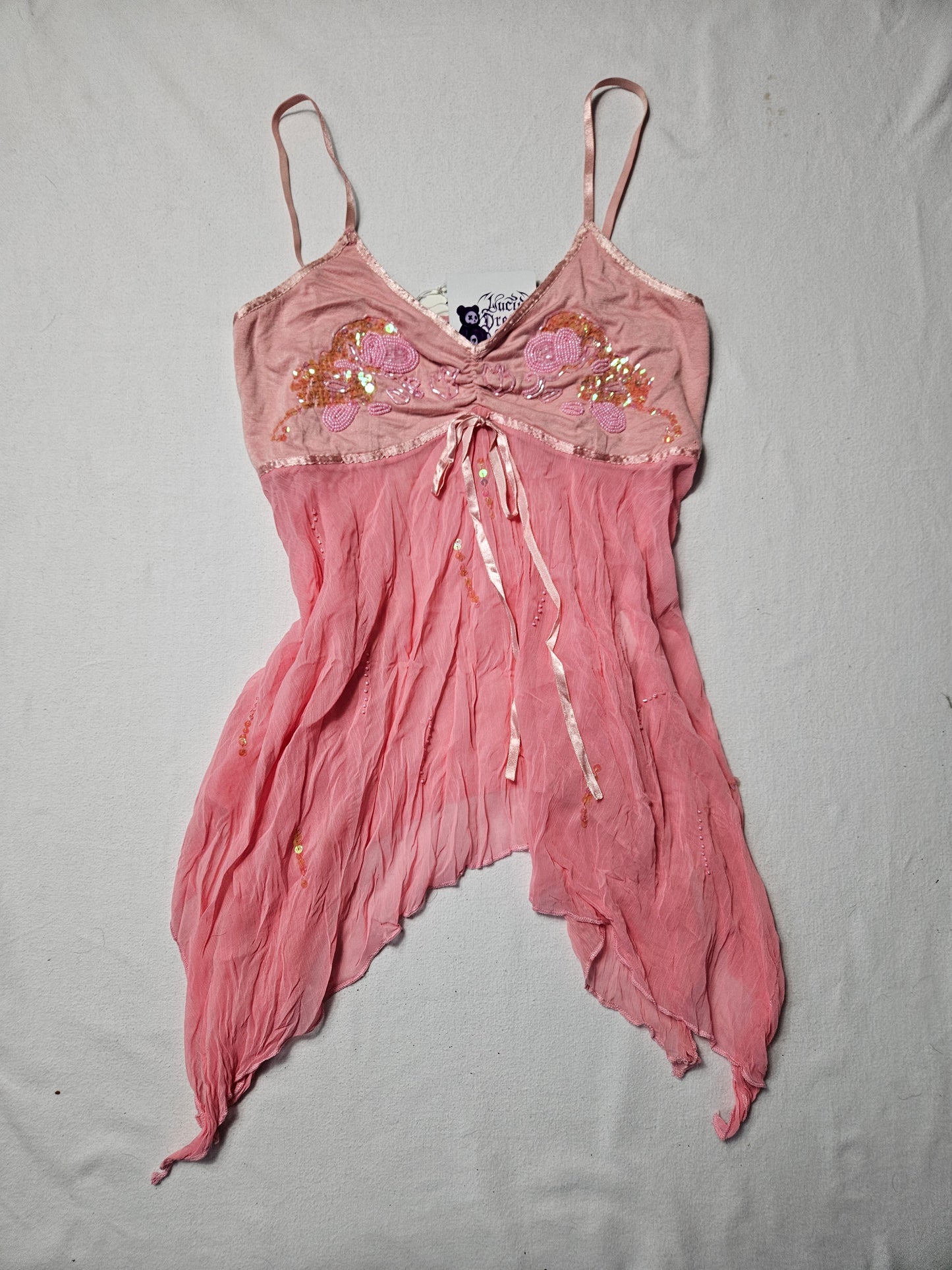 Haut en voile asymétrique rose