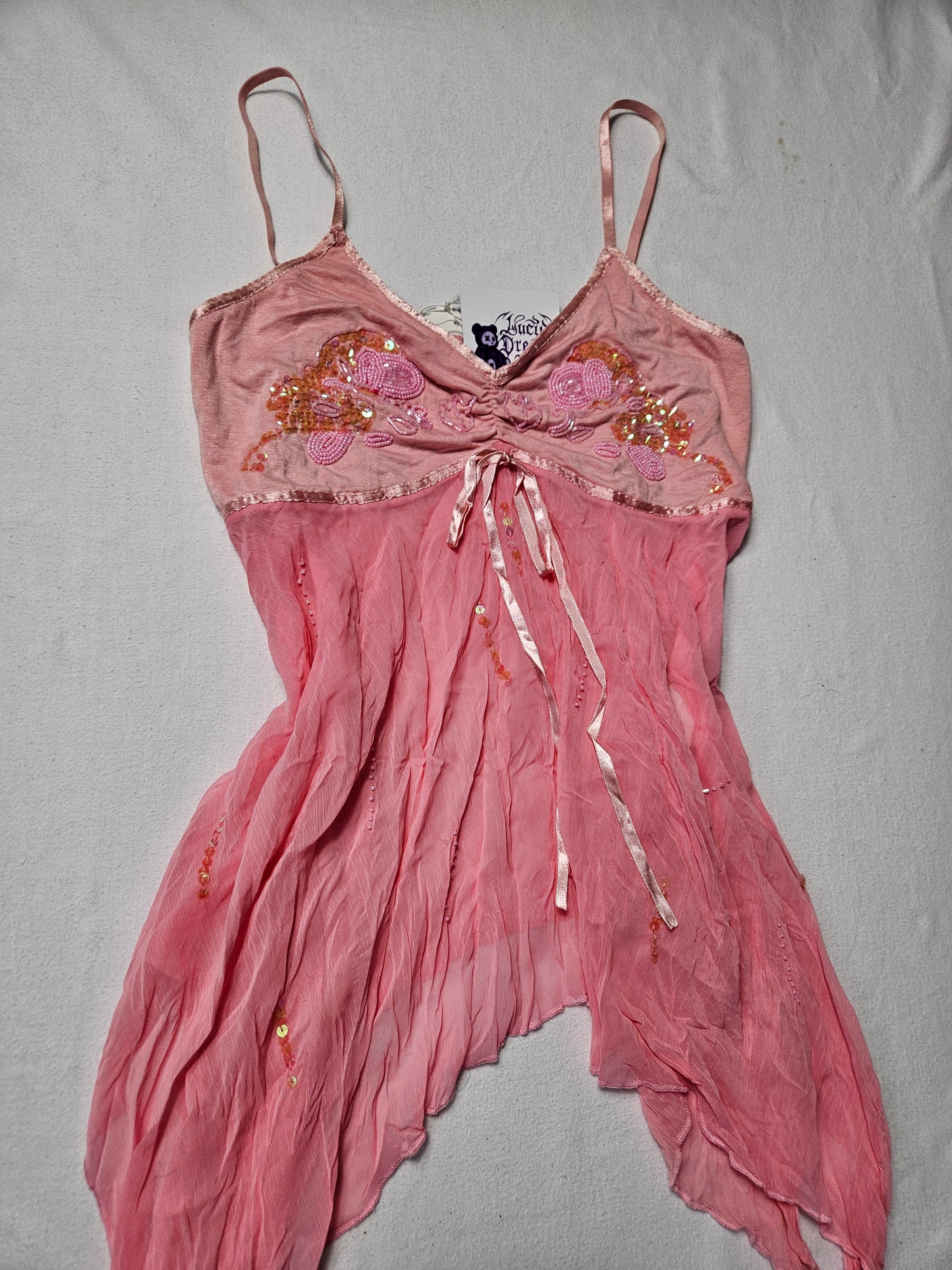 Haut en voile asymétrique rose