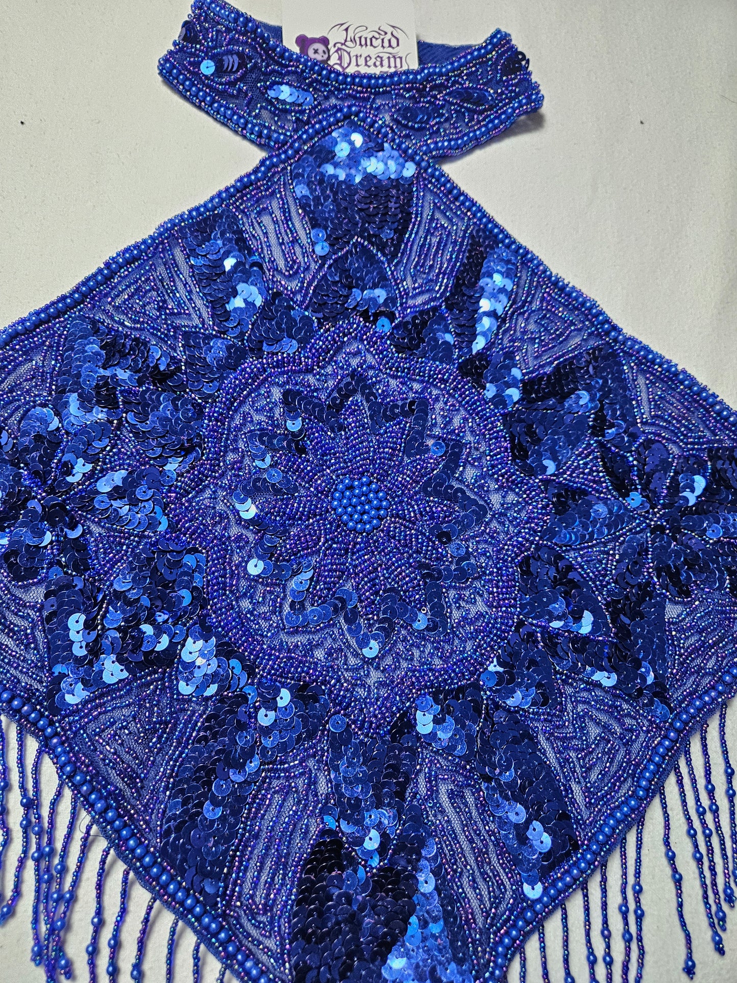 Dos nu brodé bleu