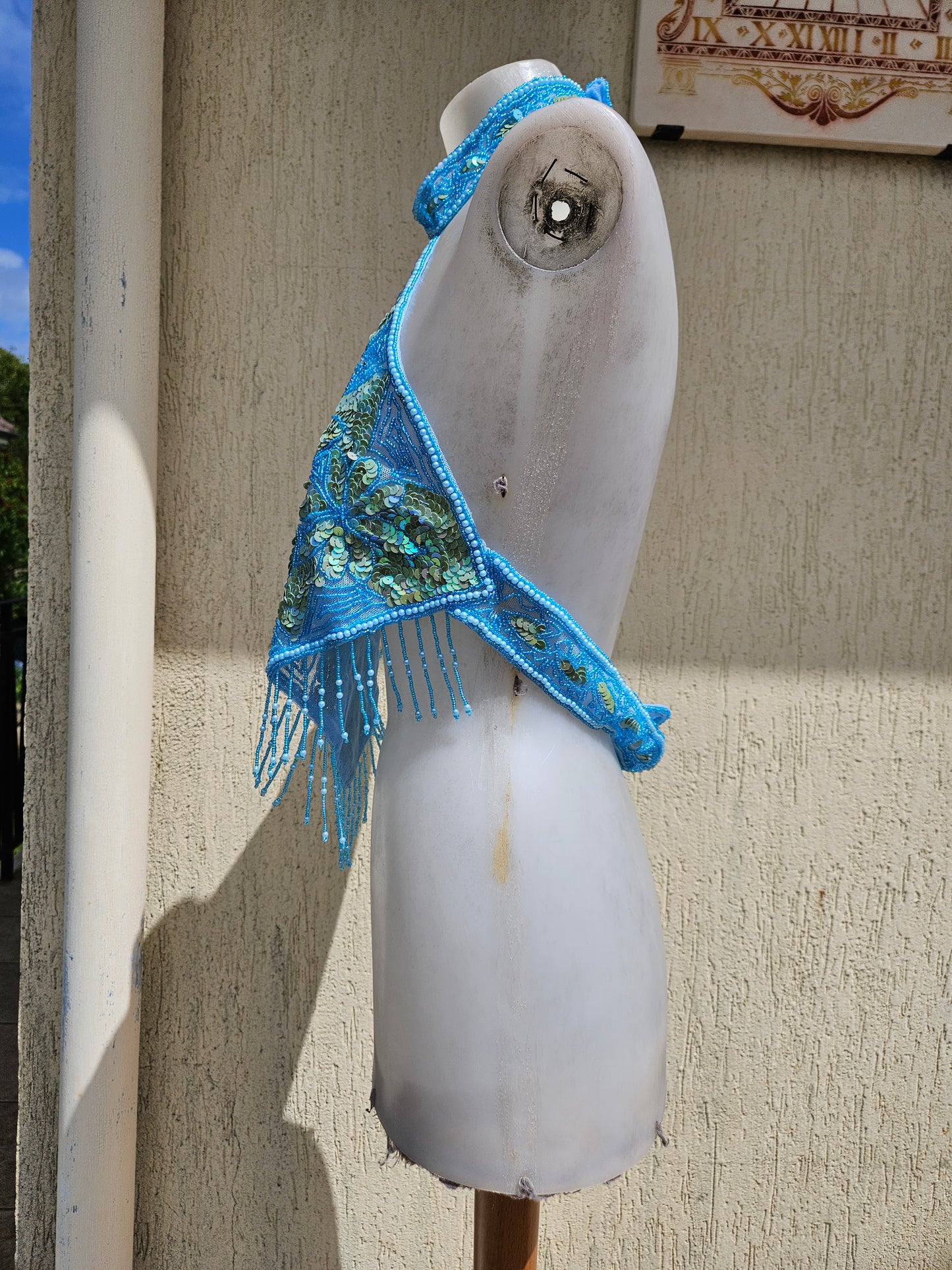 Espalda desnuda bordada en azul y dorado