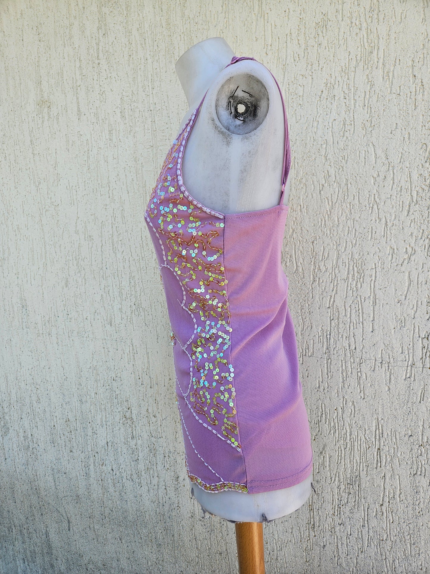 Haut en voile brodé rose motifs papillons
