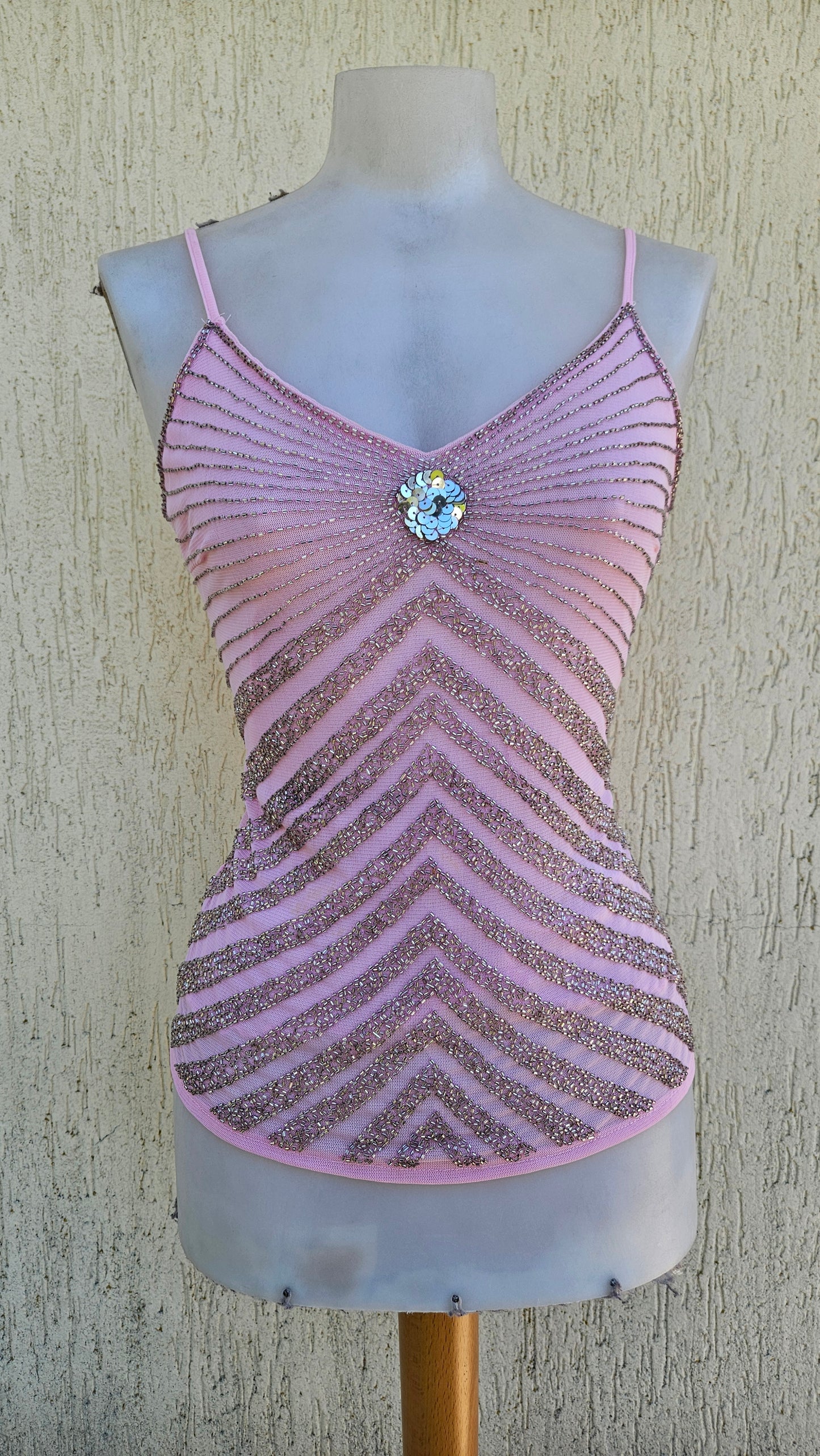 Haut en voile brodé rose