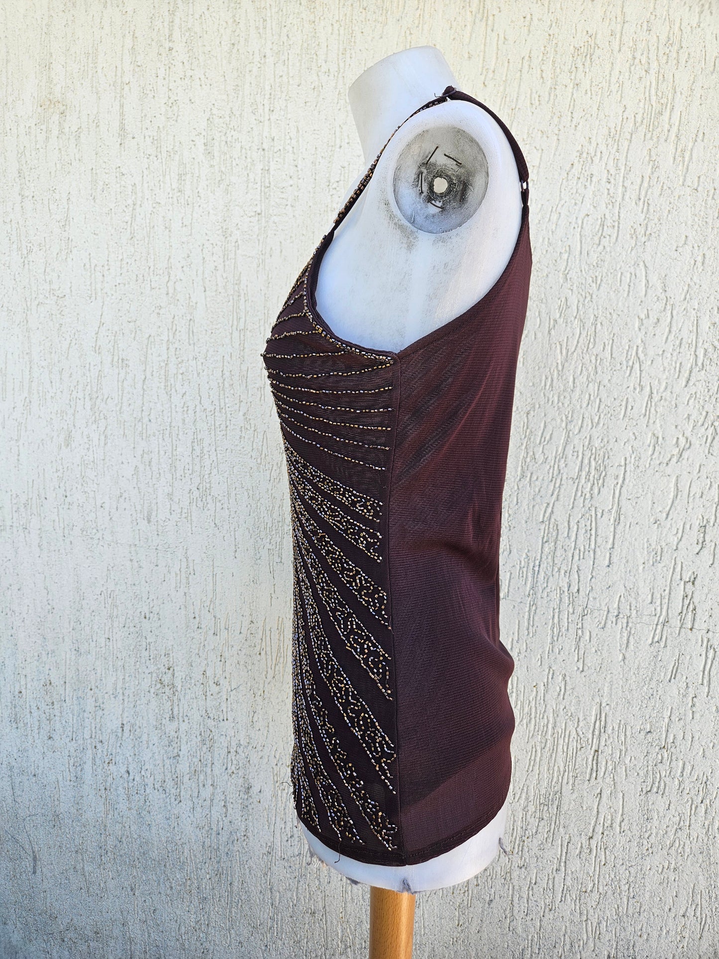 Haut en voile brodé marron