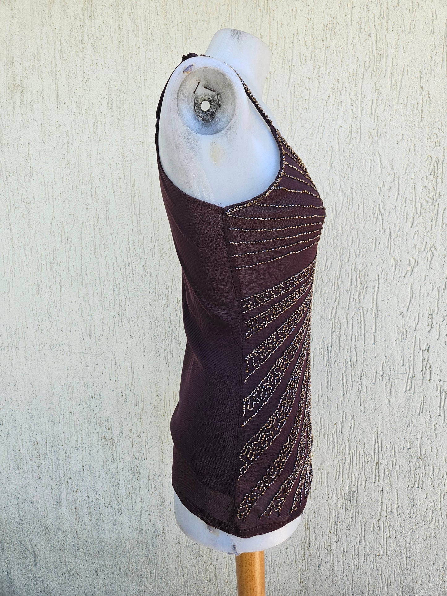 Haut en voile brodé marron