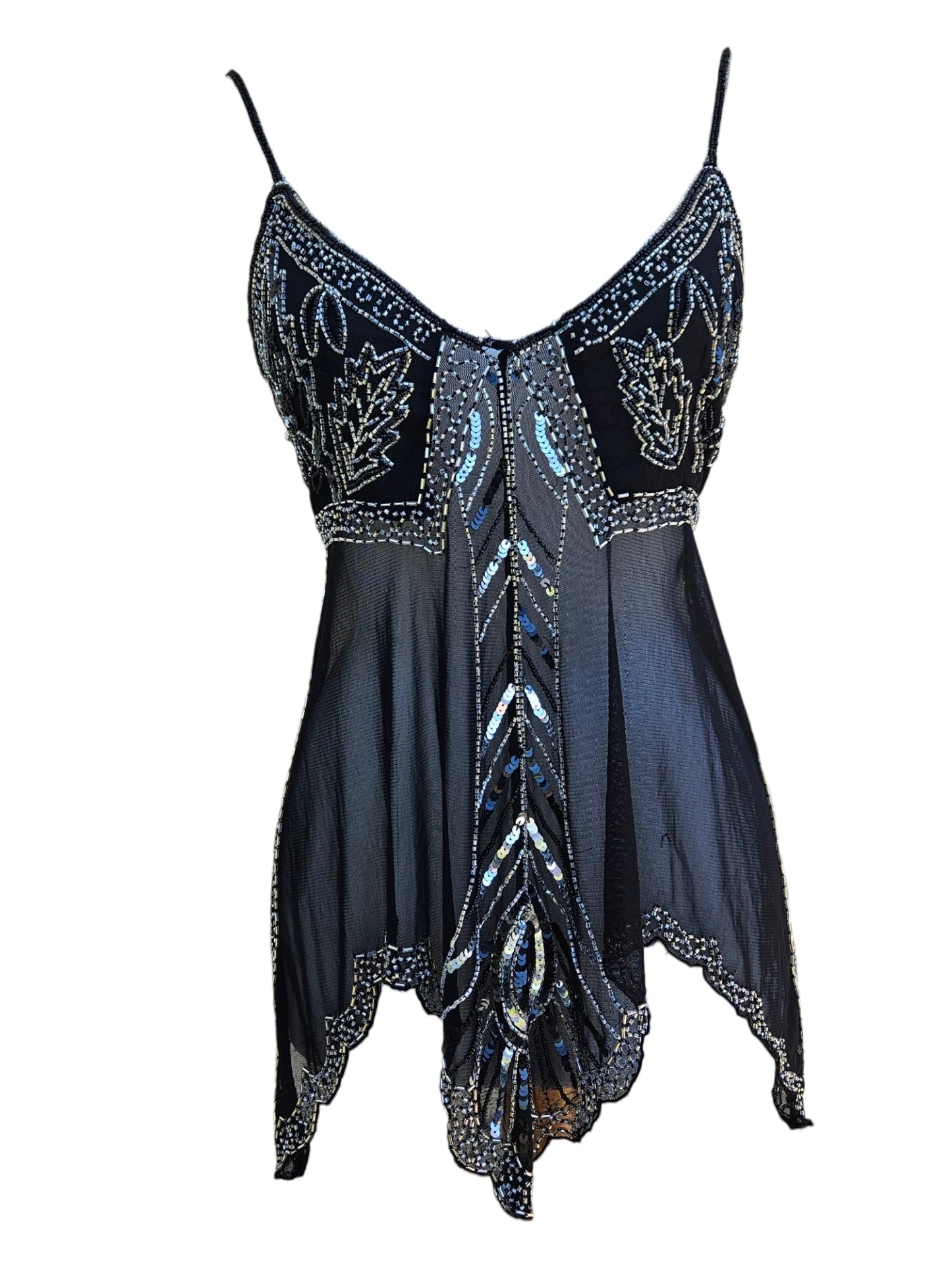 Haut noir asymétrique en voile brodé