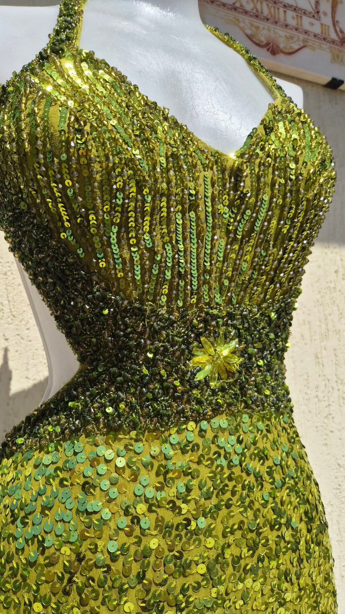 Robe verte brodée