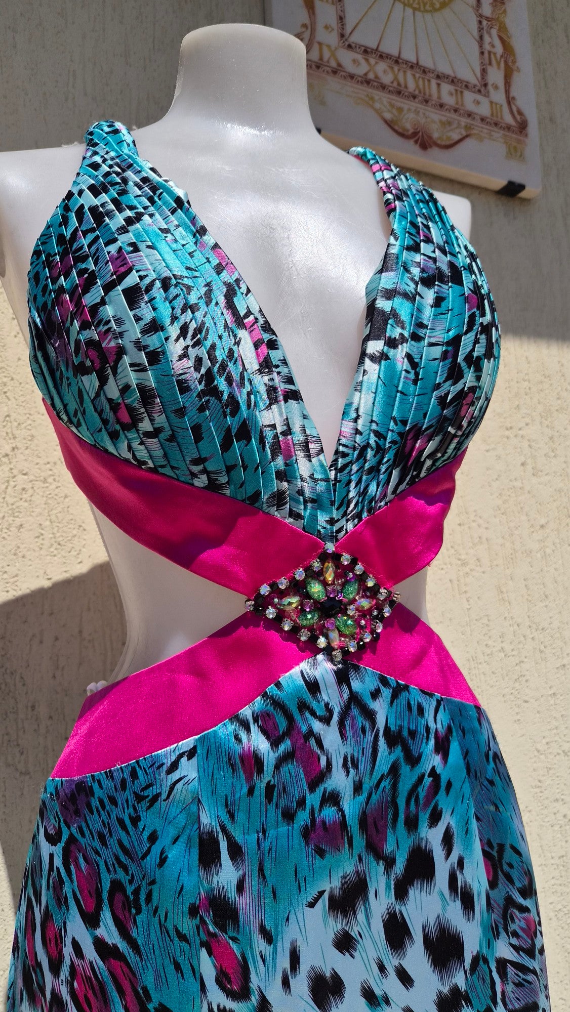 Robe léopard bleue dos nu échancré