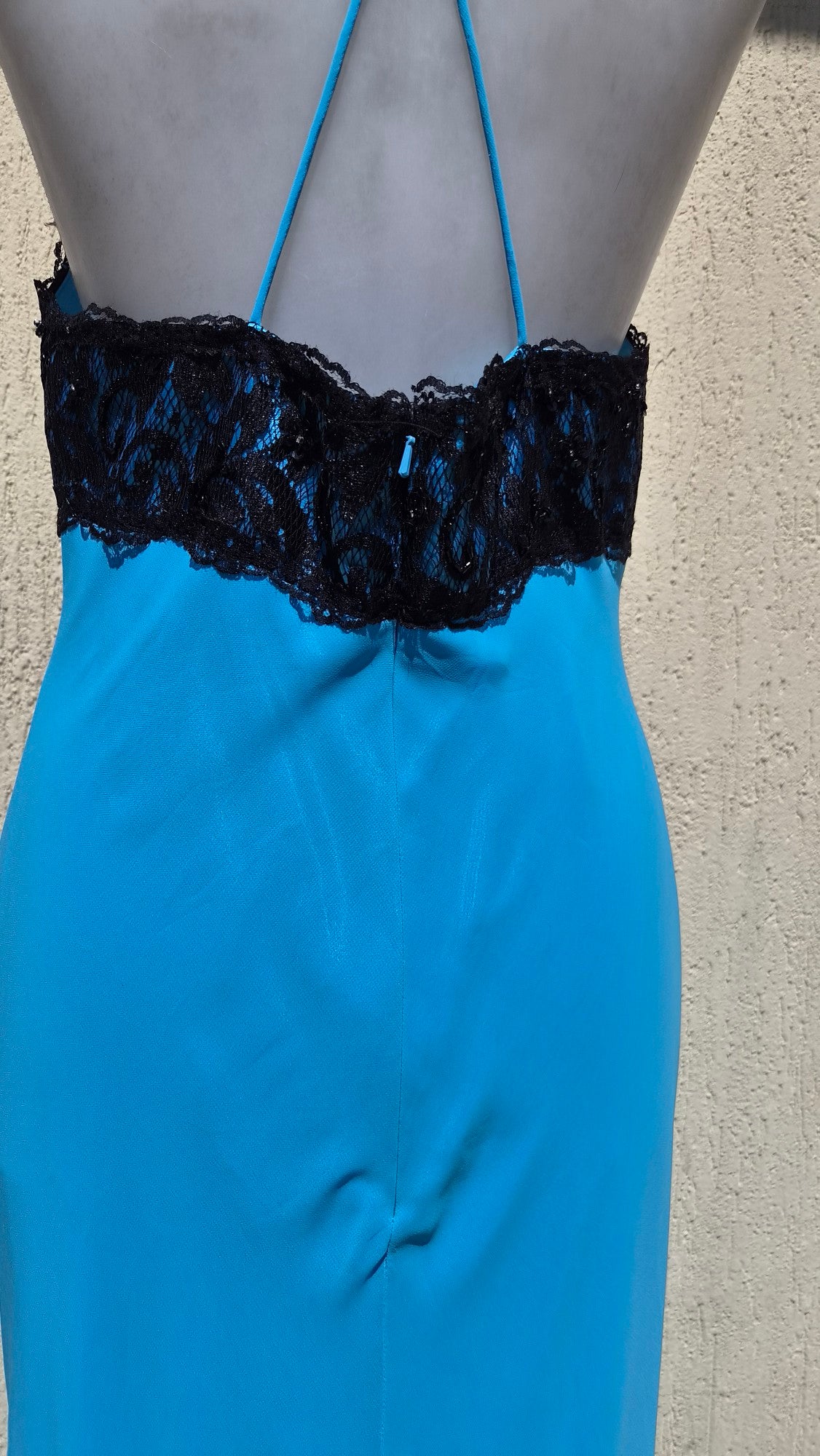 Blue dress with black lace details
